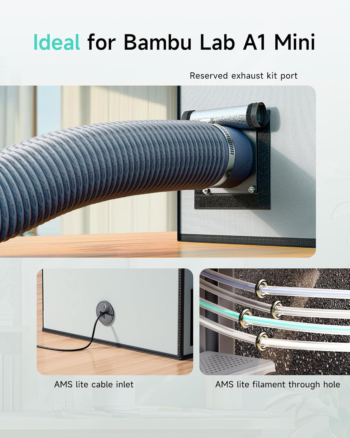 3D Printer Enclosure for Bambu Lab A1 Mini, Large Transparent Window Enclosure with LED Light, Fireproof Dustproof Noise Reduction Constant Temperature 3D Printer Cover, 460X460X550Mm image number 1