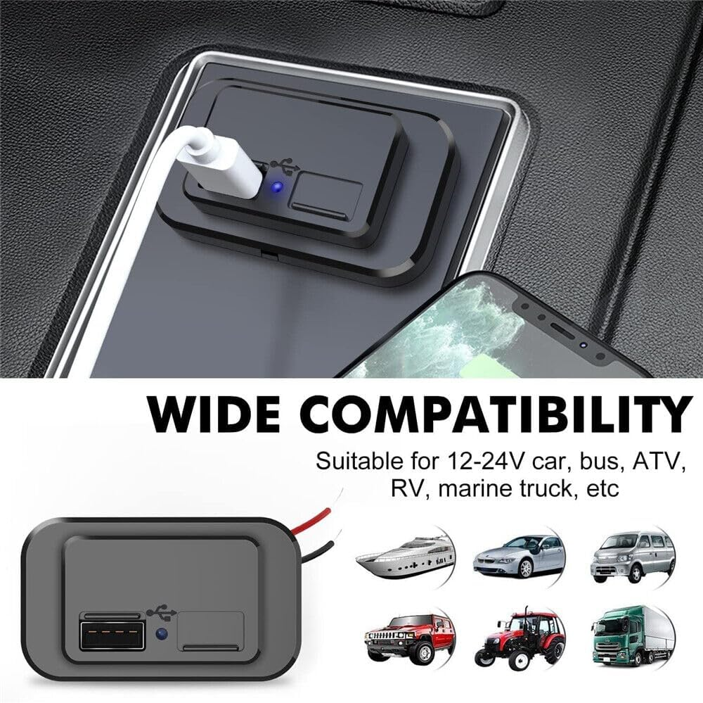 DC12V-24V 4.8A Dual USB Port Car Fast Charger Socket Power Outlet Panel,Universal Waterproof RV Dual USB Charger & Motorcycle,Car,Rv,Boat,Bus,Truck,Atv...