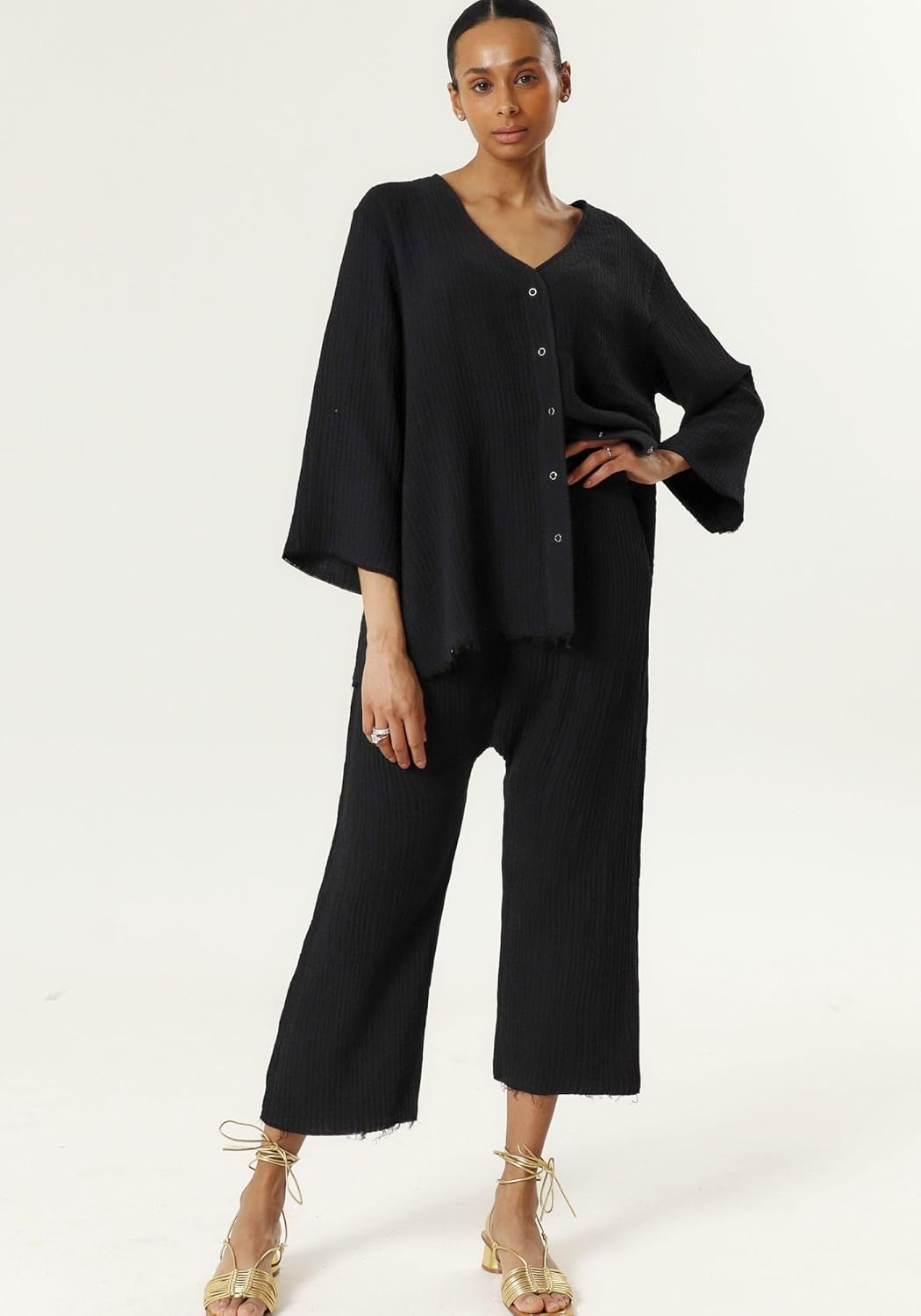 NOTHING FITS but Muslin Gauze Nursing Set, Postpartum Nursing Pajamas Set, Soft Pjs Sleepwear Maternity Loungewear image number 2