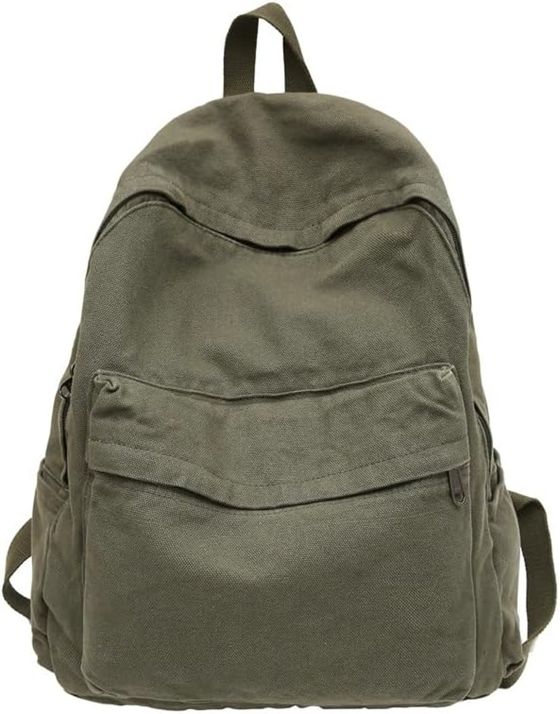 KAOBIO Vintage Y2K Aesthetic Canvas Backpack for Women Men Casual Grunge Laptop Backpack Hippie 2025 Trendy Daypack Rucksack, Army Green, Classic