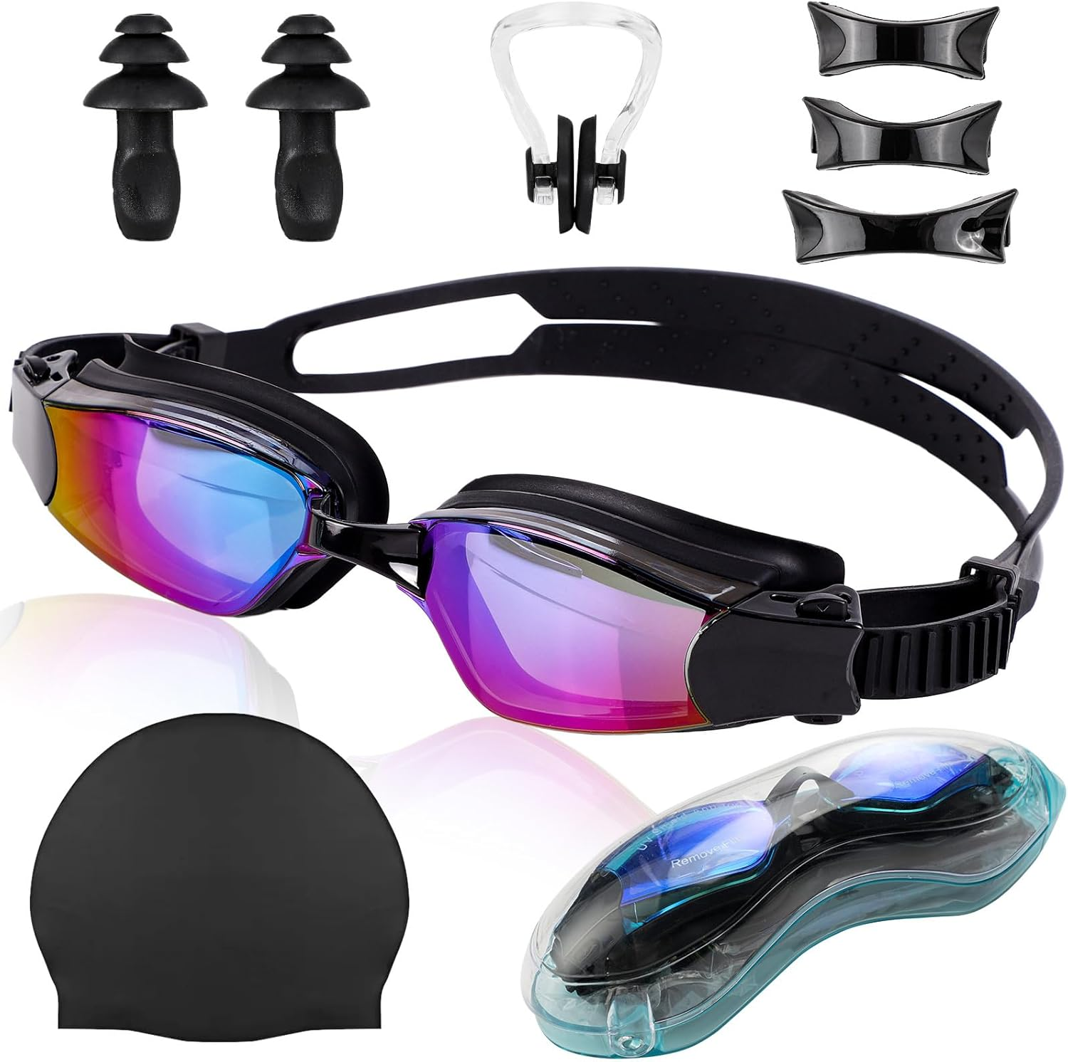 CYFIE Swimming Goggles Set Premium Swim Goggles with Customizable Fit, Soft Silicone Strap, Anti-Fog Polycarbonate Lenses, Swimming Cap - Ideal for Competitive Swimmers and Leisure Use image number 6