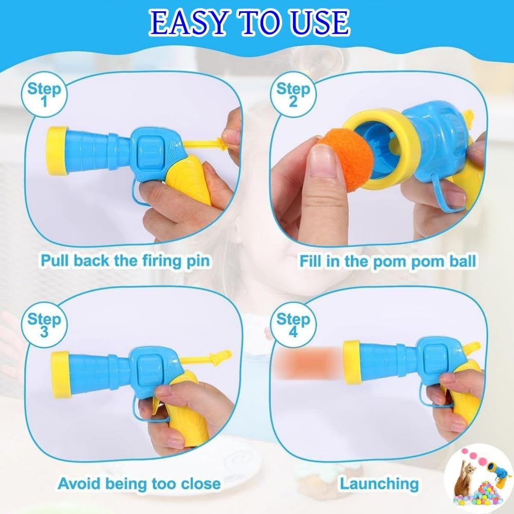 DACUAN Cat Toys Balls Launcher, 30PCS Pom Pom Balls & Cat Toy Launcher Set,Cat Plush Ball Toy Colorful Plush Toy Balls for Cat,