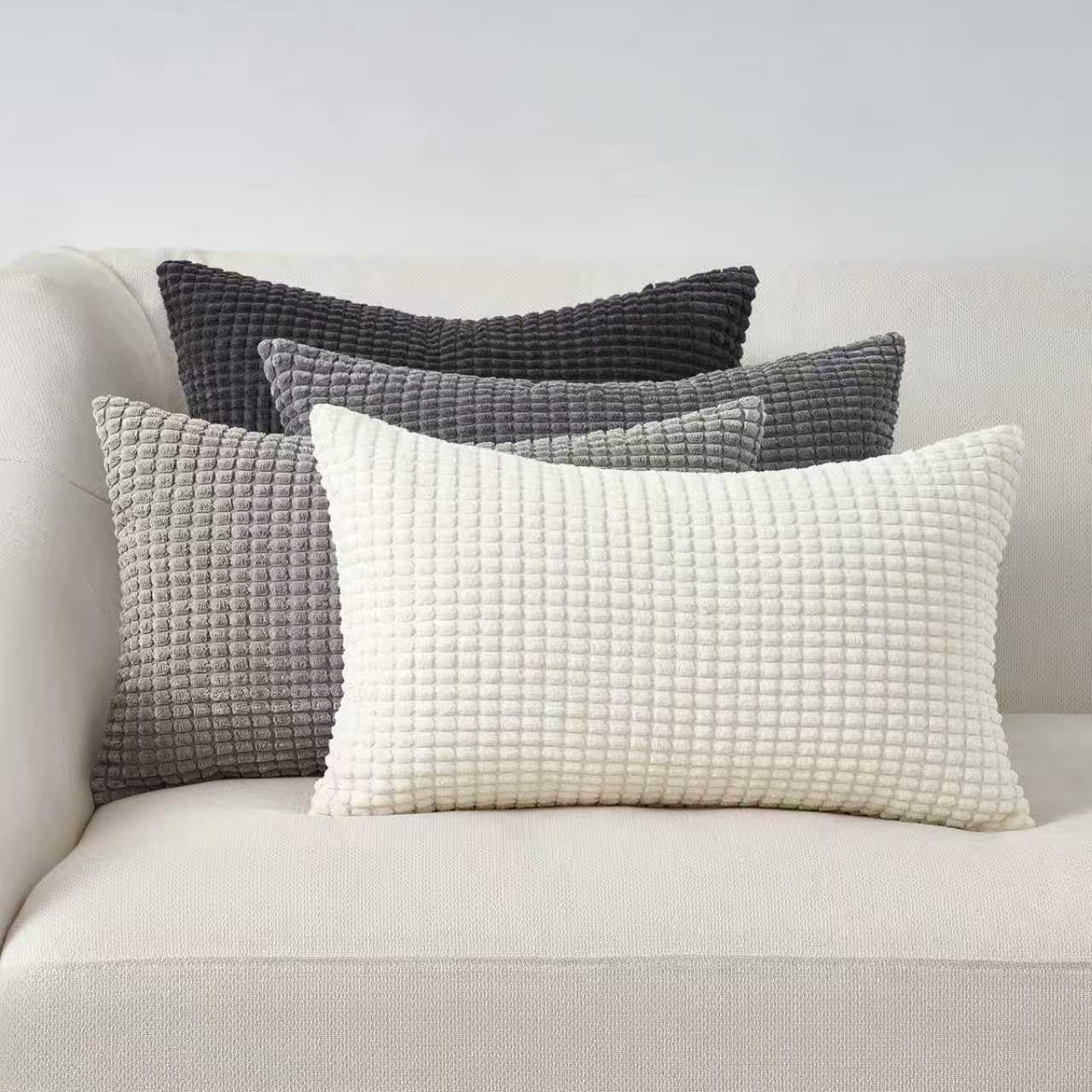 Gioia Casa Corduroy Corn Grain Cushion Covers - Soft Velvet with Hidden Zipper (Blue, 45Cm X 45Cm)