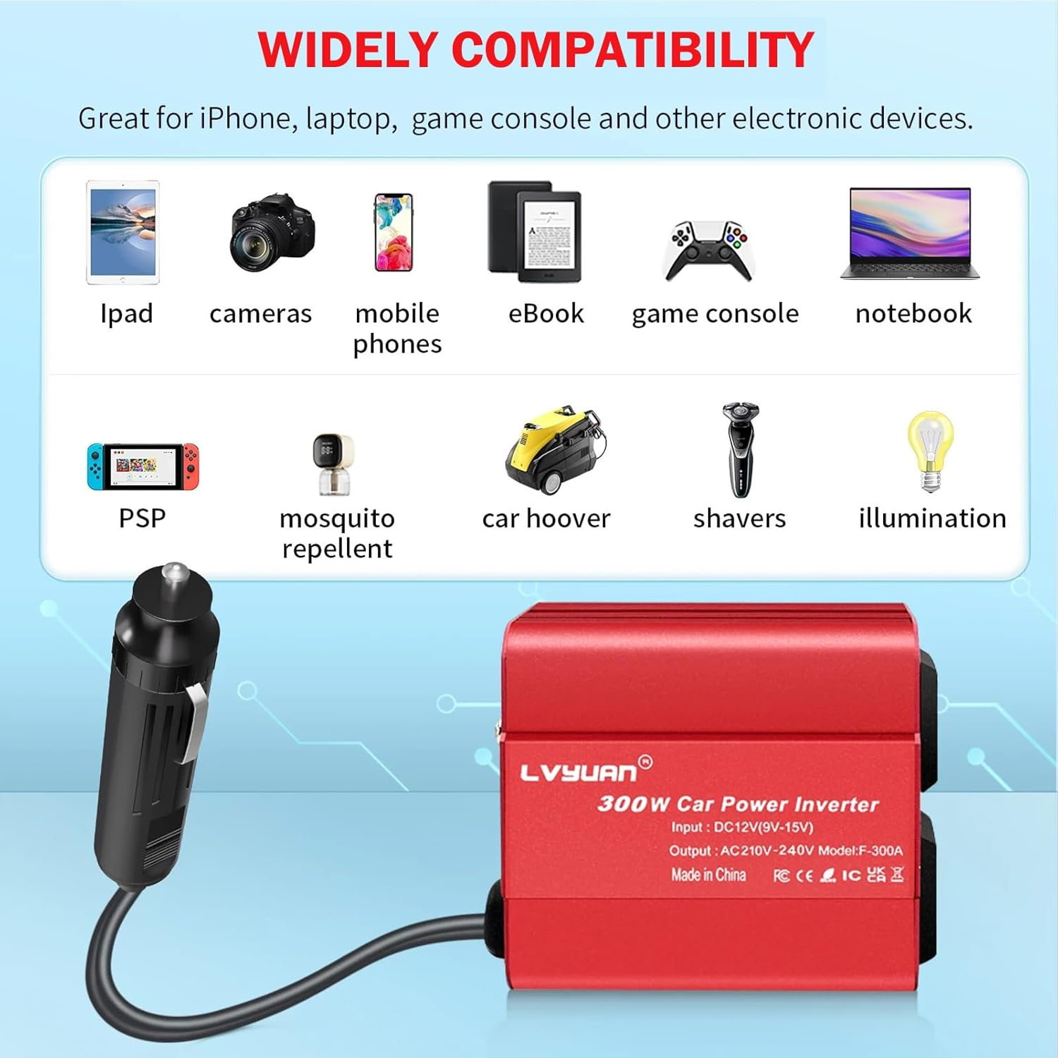 300W Car Power Inverter, 12V DC to 240V AC Car Charger with Dual Standard AU Plug Socket and 8A Dual USB Car Pluɡ Adapter for Caravan, Truck, Vehicles, Truck, Camper, Car Devices image number 5