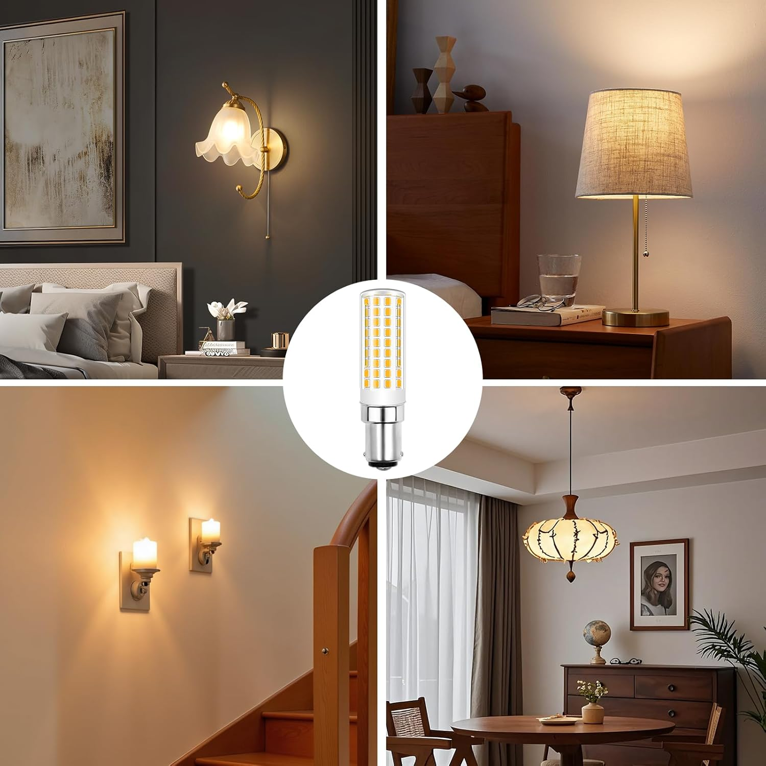 TRIJZHOU B15D Replacement 60W 70W Halogen Lamp LED, Dimmable Warm White 3000K 650LM, 6W LED Lamp AC 220-240V, Double Contact B15D for Ceiling Lights, Desk Lamps, Set of 3 image number 1