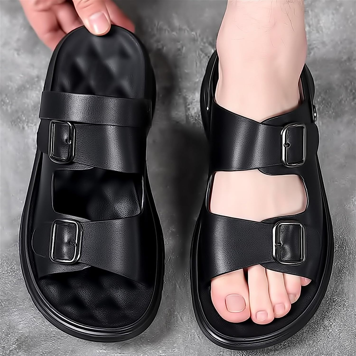 Men Leather Sandals Fashion Arch Support Non Slip Large Hollow Breathable Sandals Men Beach Shoes Hole Shoes (Color : Dark Grey, Size : 8) image number 3