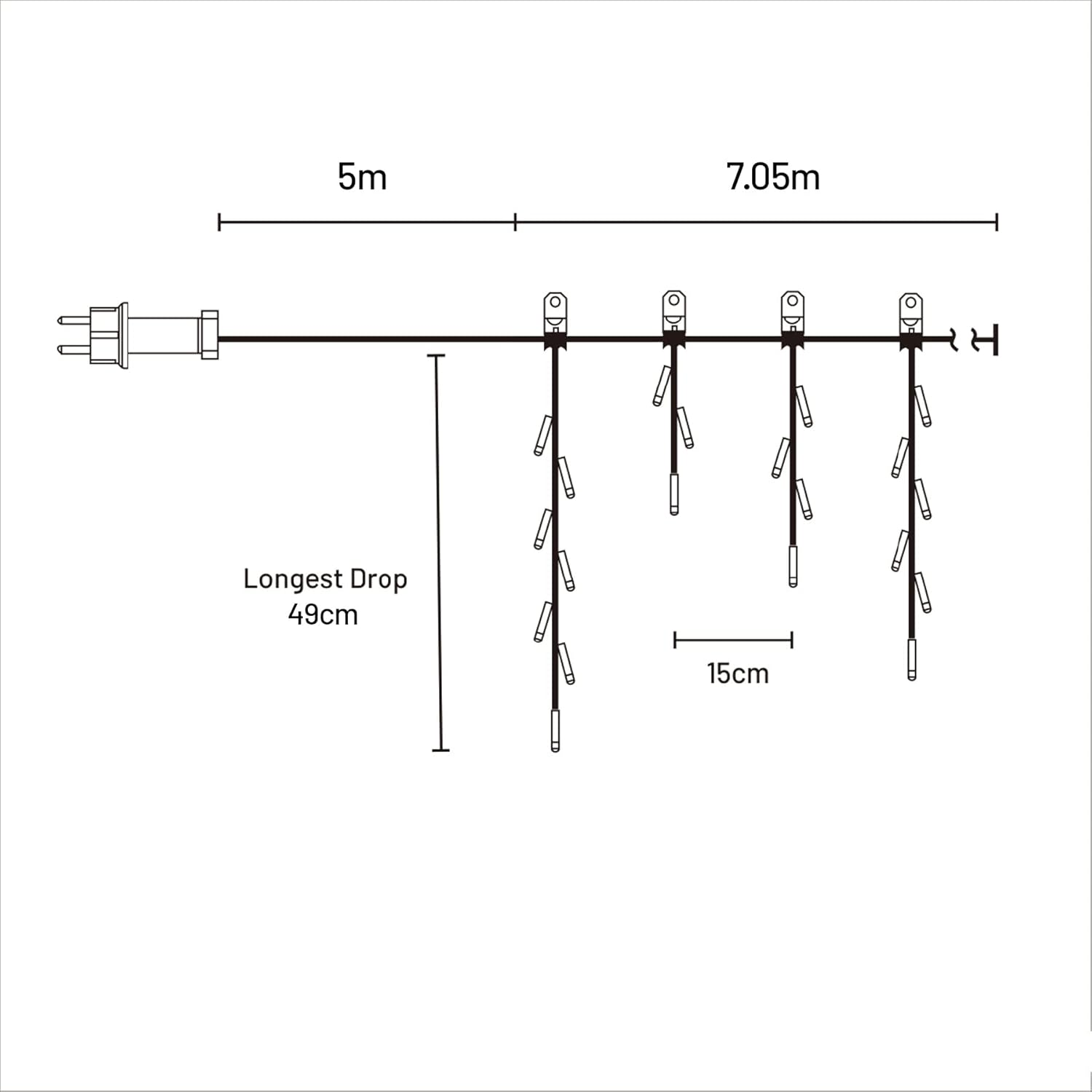 240 LED Icicle Light - 4 Colour Options - Warm White - Blue+White image number 2