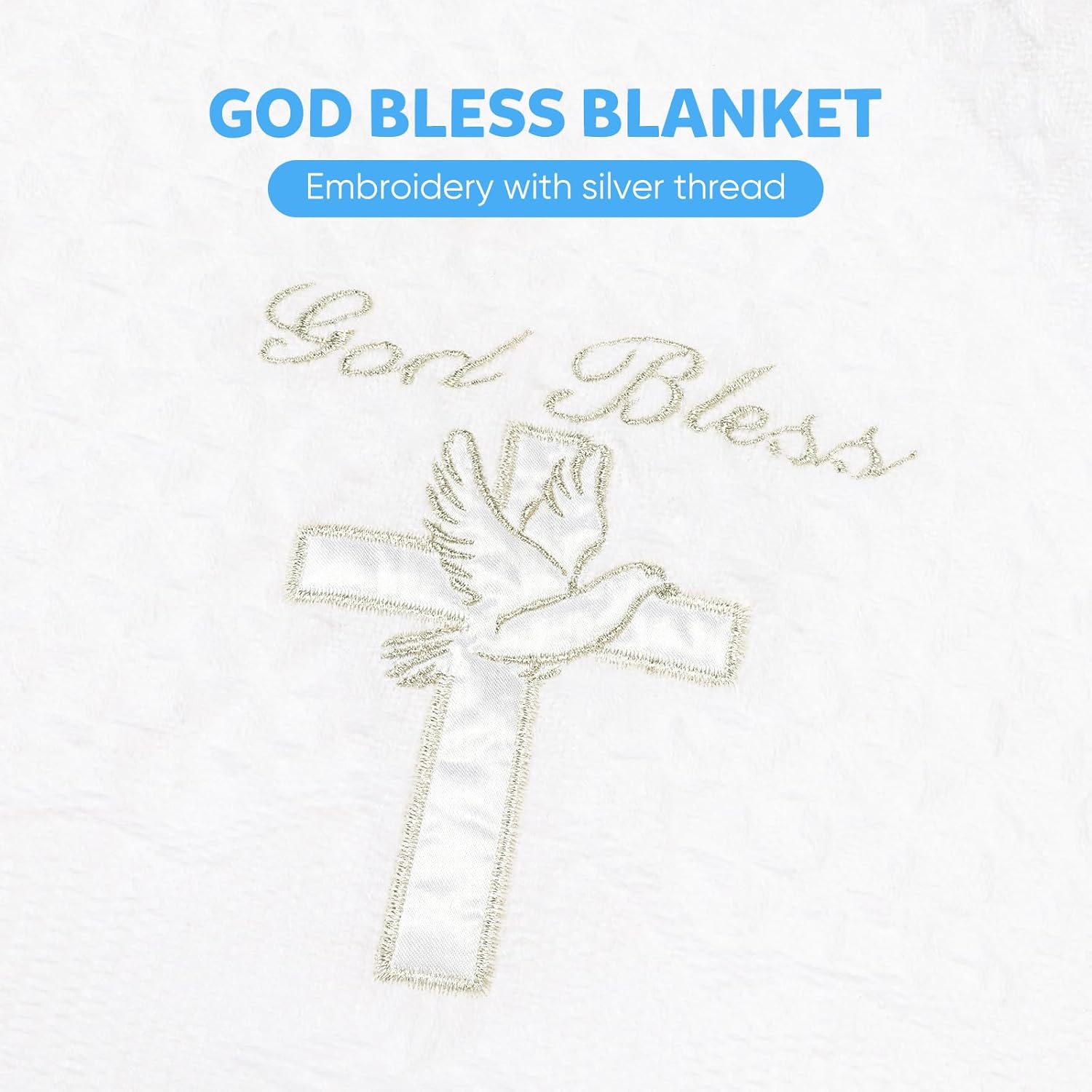 Baby Blanket for Boys Girls God Bless Baptism Christening Shawl White Soft Knit Receiving Swaddle Newborn Unisex Summer Autumn Winter Nursing Cover