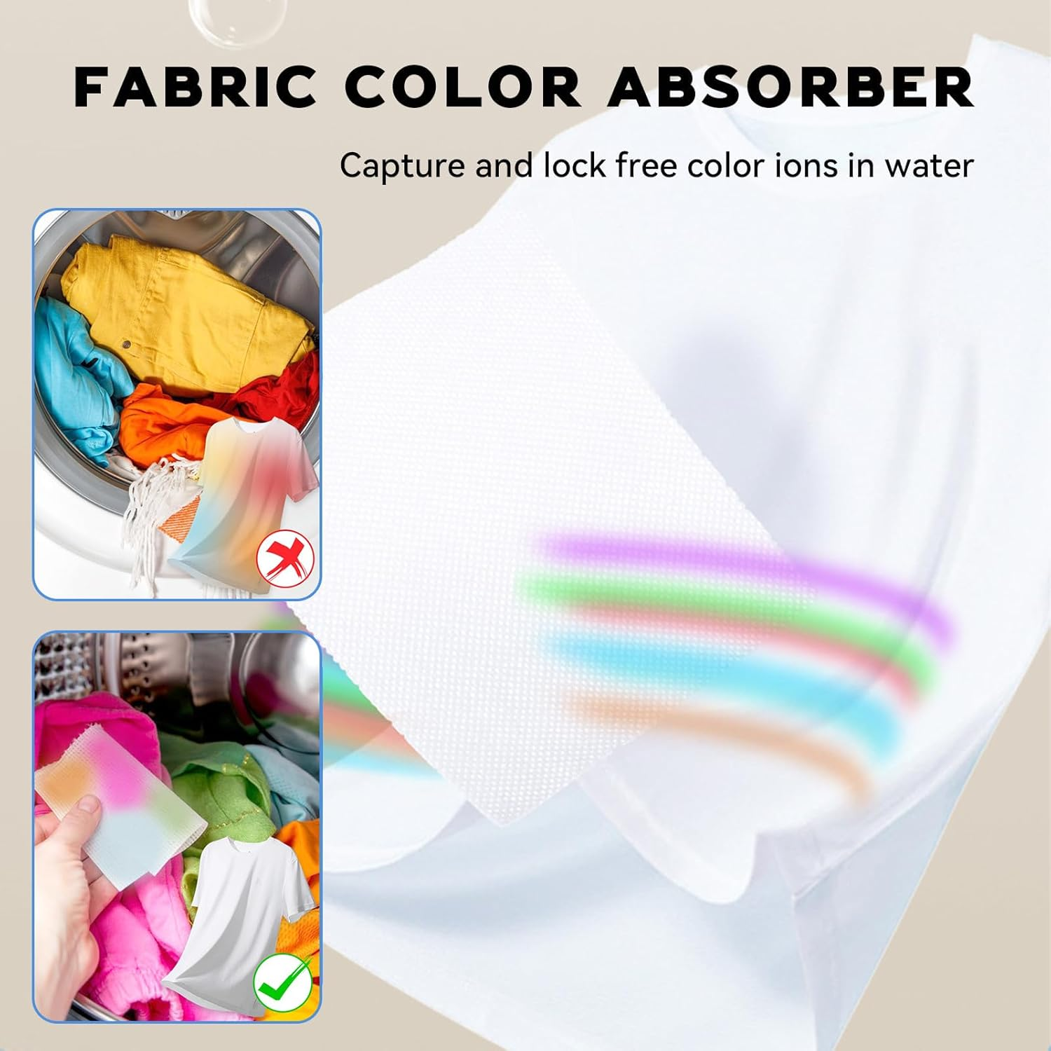 Color Catchers for Laundry, 100 Grabber Sheets Essential for Home Use - Maintains Original Color of Clothing, Suitable for Apartment, School, Travel image number 1