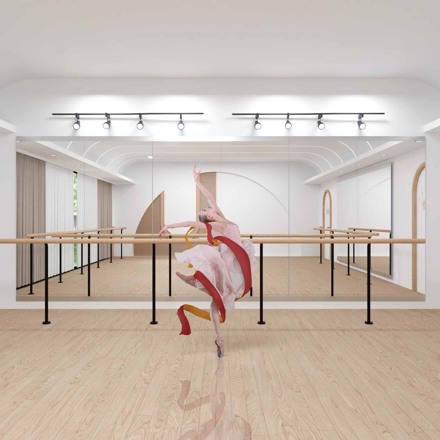 NEUWEABY Home Gym Mirror, 57''X24''-2PCS Full Body Mirror for Yoga, Full Length for Fitness, Workout Dance Studio, Garage Tempered Glass Frameless, Large Wall Workout image number 5