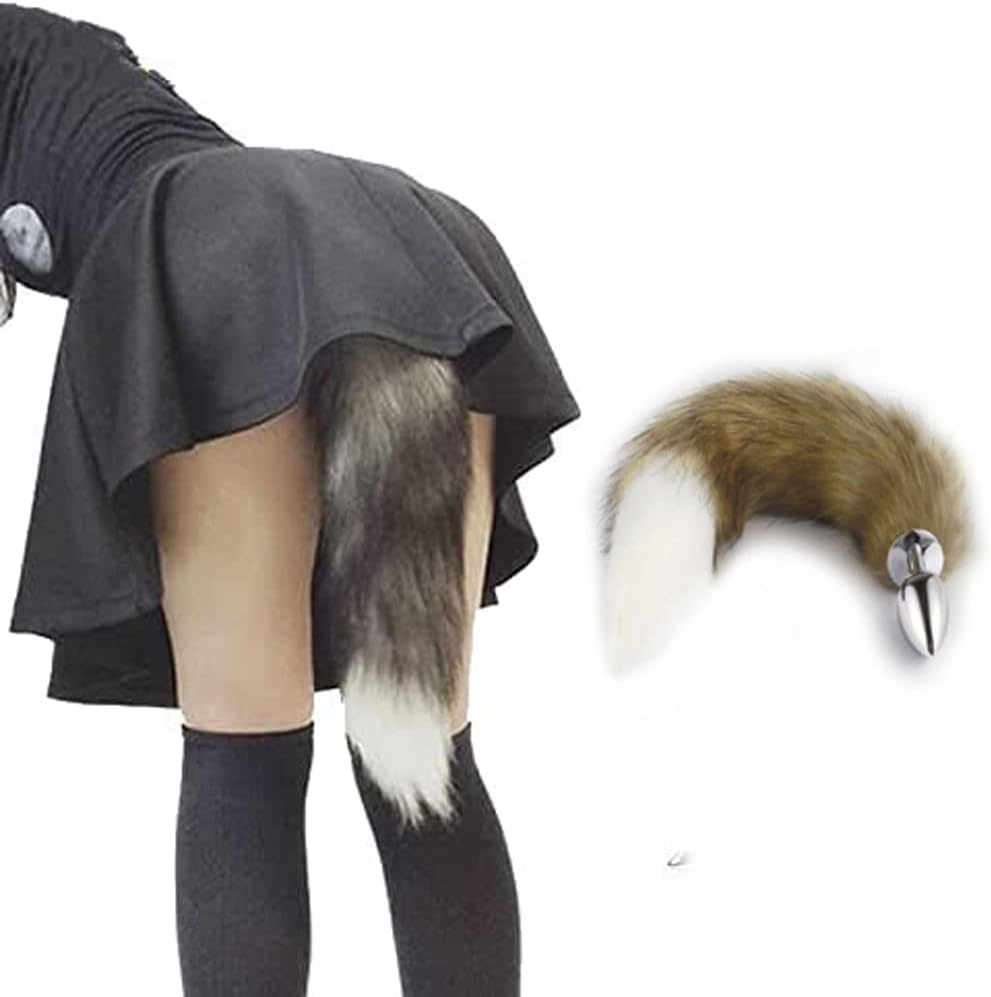 Ooiixx Fox Tail Anal Butt Plug Sex Toys for Beginner, Women, Men, Couple & Cosplay (18"Brown-White) image number 2