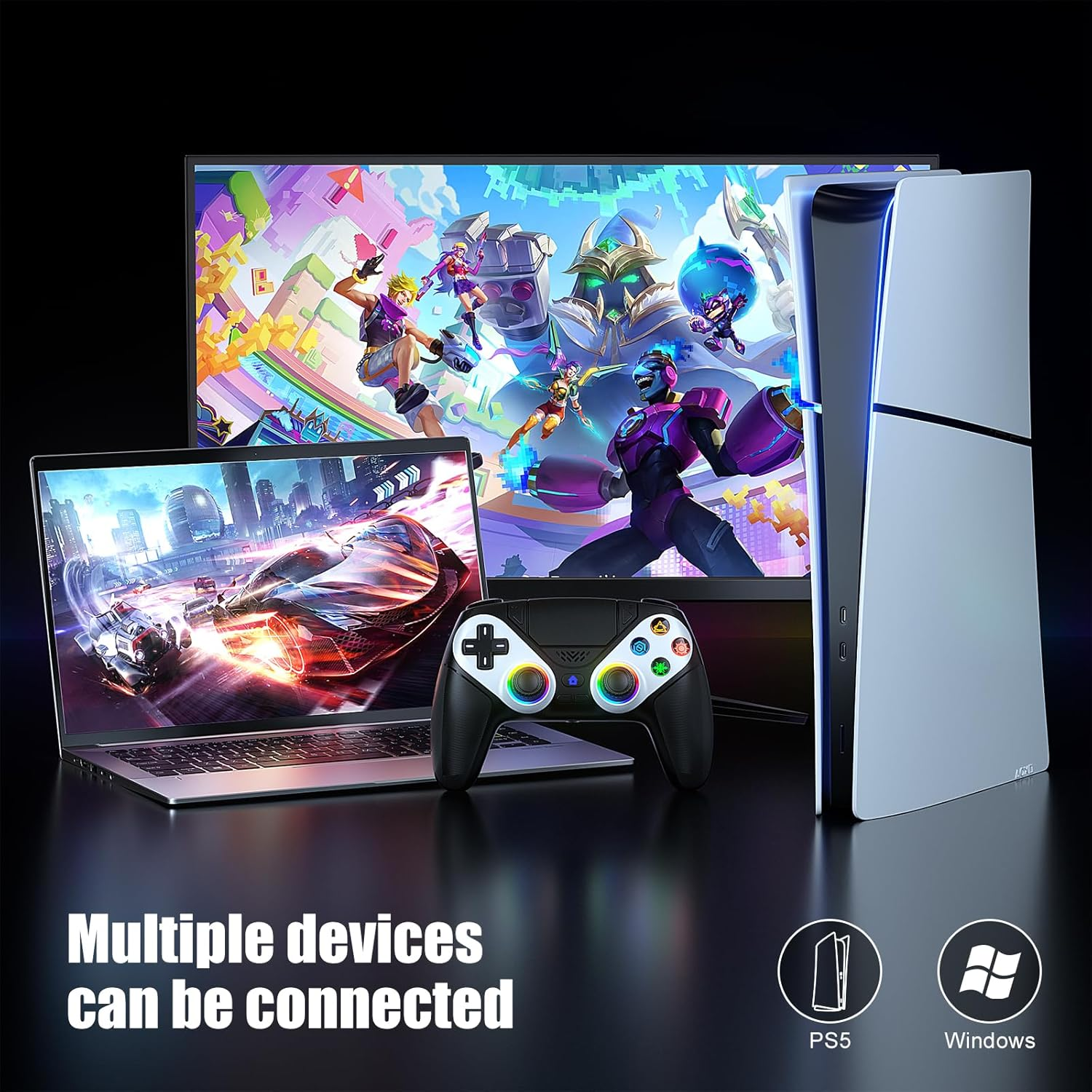 FOIRCEADAL RGB Wireless Controller for PS5/PC, 6-Axis Motion and Marco/Turbo/Vibration Function, Speaker with 3.5Mm Audio Jack for P5 Pro/Slim image number 6