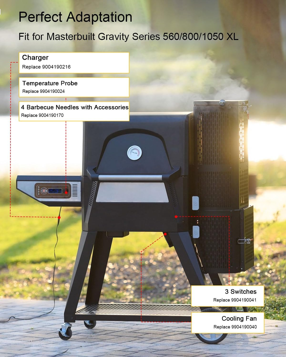 Hopper Lid Door Switch Temperature Probe Fit for Masterbuilt Gravity Series 560/800/1050 XL Digital Charcoal Grill + Smoker, Replace 9904190041