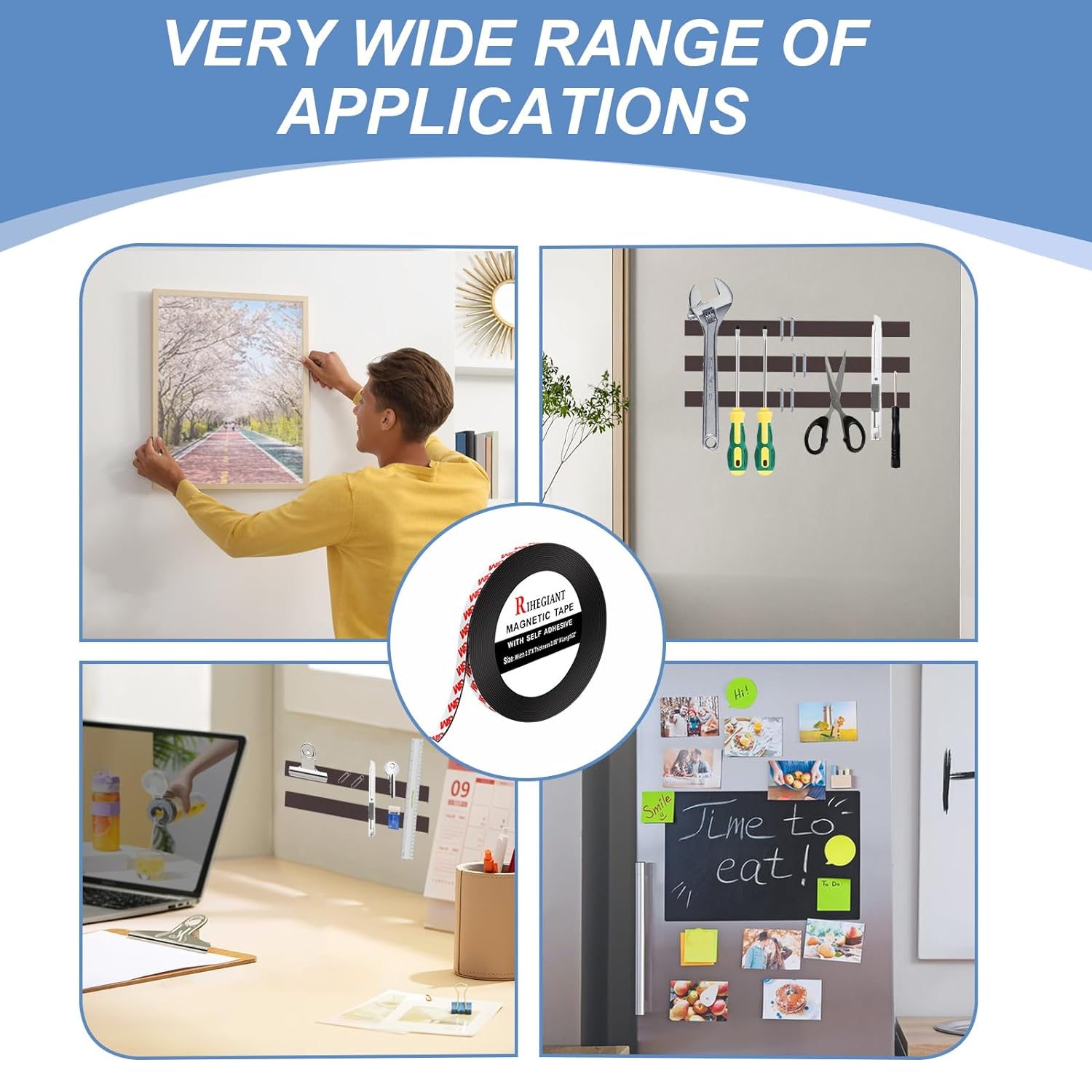 RIHEGANIT 3M Magnetic Strip Rolls - 20Mm W X 5M L Strong Magnet with Adhesive Backing, Multipurpose Flexible Rubber image number 4