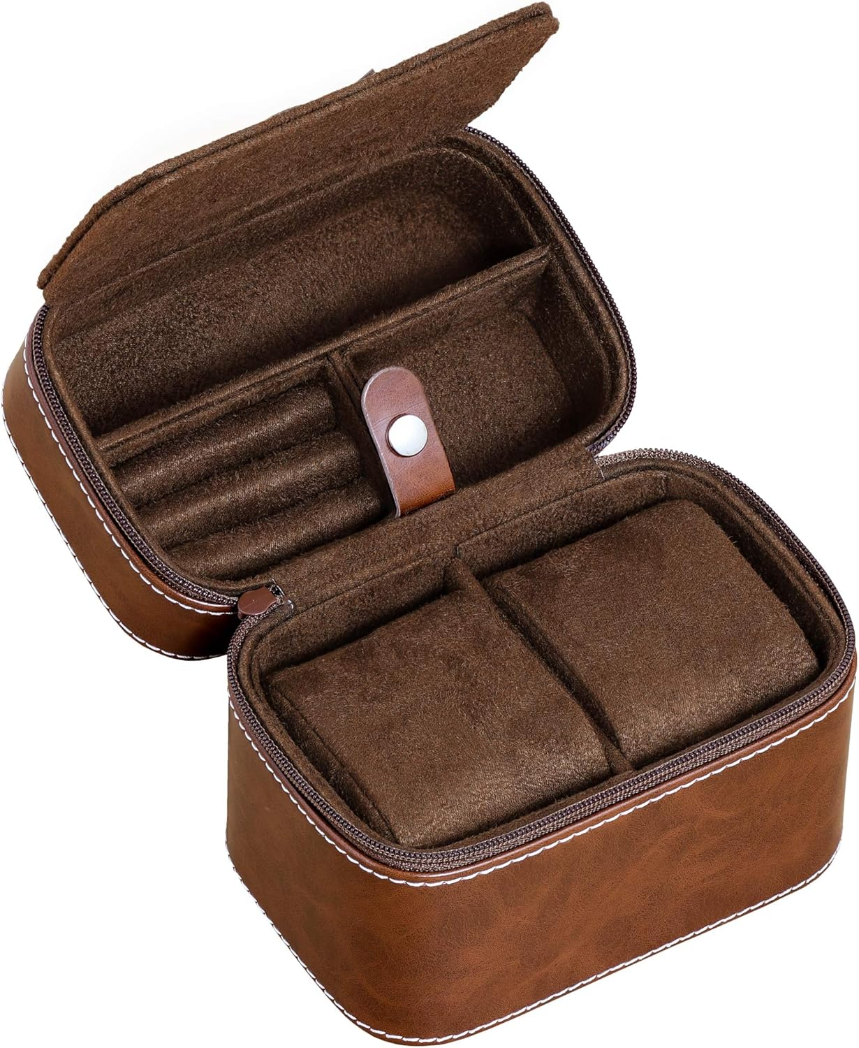 6 Slot Leather Watch Box with Valet Drawer - Luxury Watch Case Display Organizer, Microsuede Liner, Locking Jewelry Box, Mens Storage Boxes Holder Large Glass Top (Tan/Brown Gift Set) - Tan/Brown image number 2