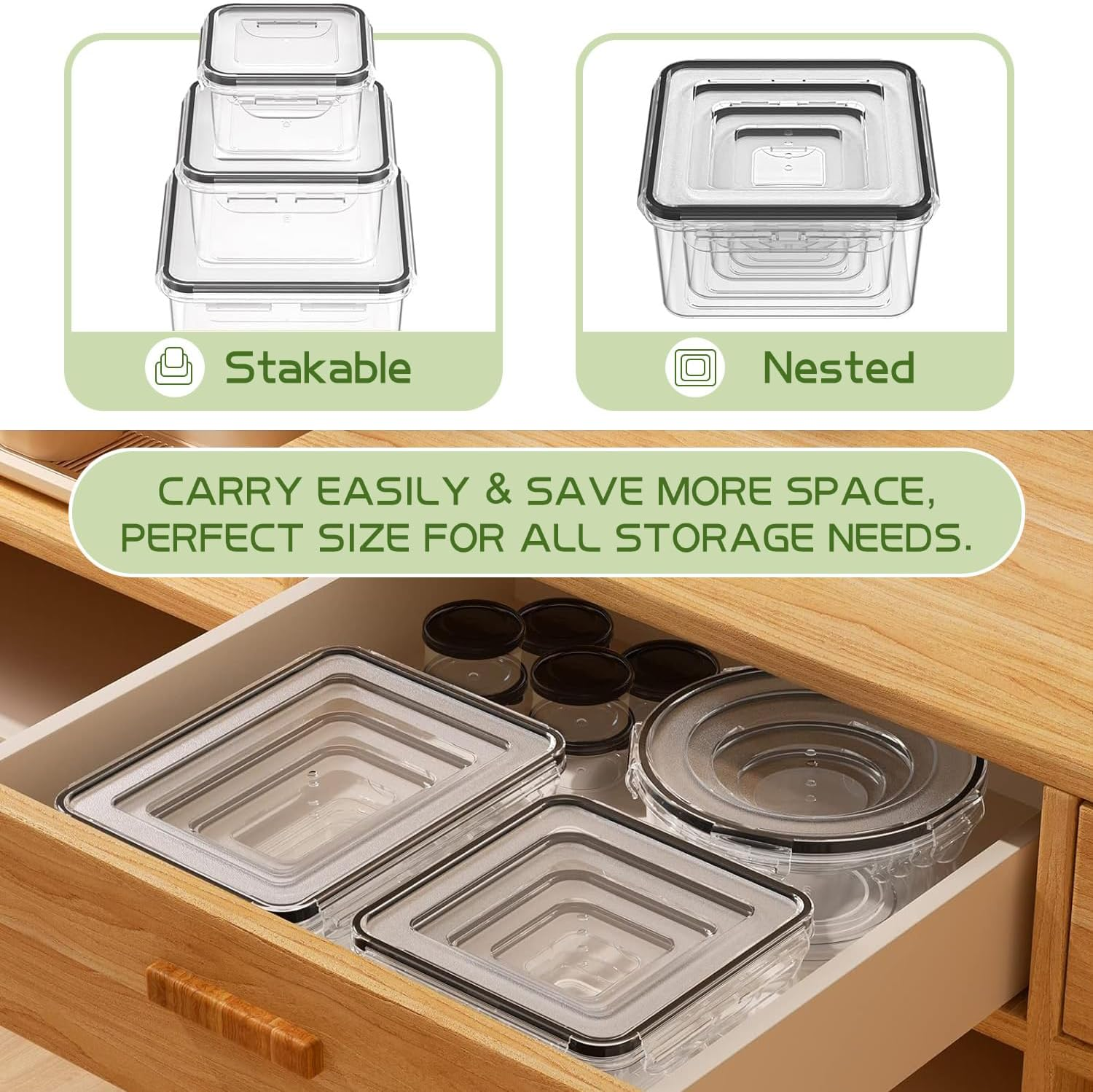 44 Pcs Food Storage Containers with Lids Airtight (22 Containers&22 Lids), Plastic Food Containers for Pantry&Kitchen Storage, Bpa-Free, Leak Proof,Microwave and Dishwasher Safe, Includes Labels&Pen image number 4