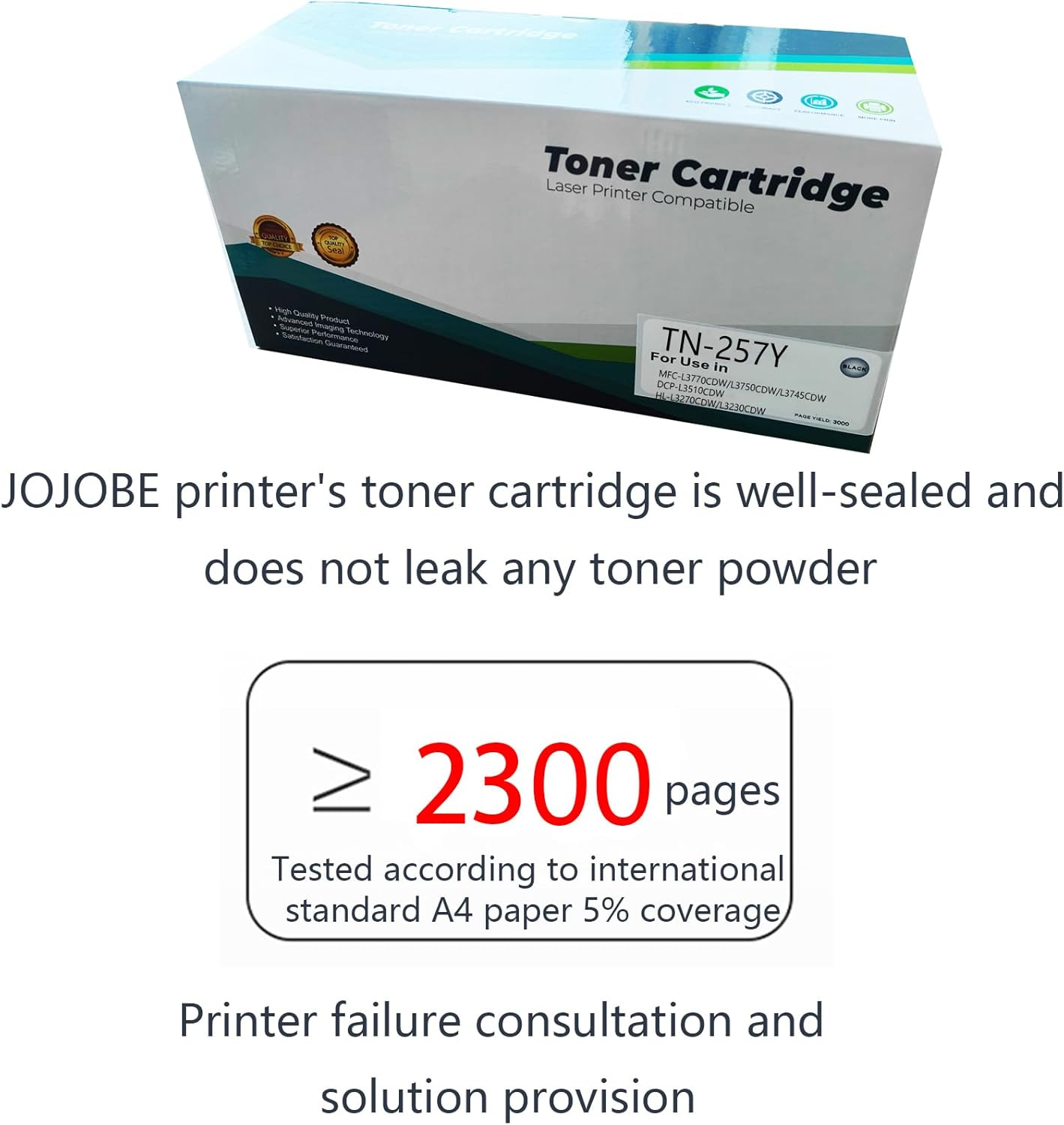JOJOBE Planet TN-257Y Compatible Toner Cartridge with Brother MFC-L3770CDW L3750CDW L3745CDW DCP-L3510CDW HL-L3270CDW L3230CDW , 2300 Pages per Cartridge Yellow image number 2
