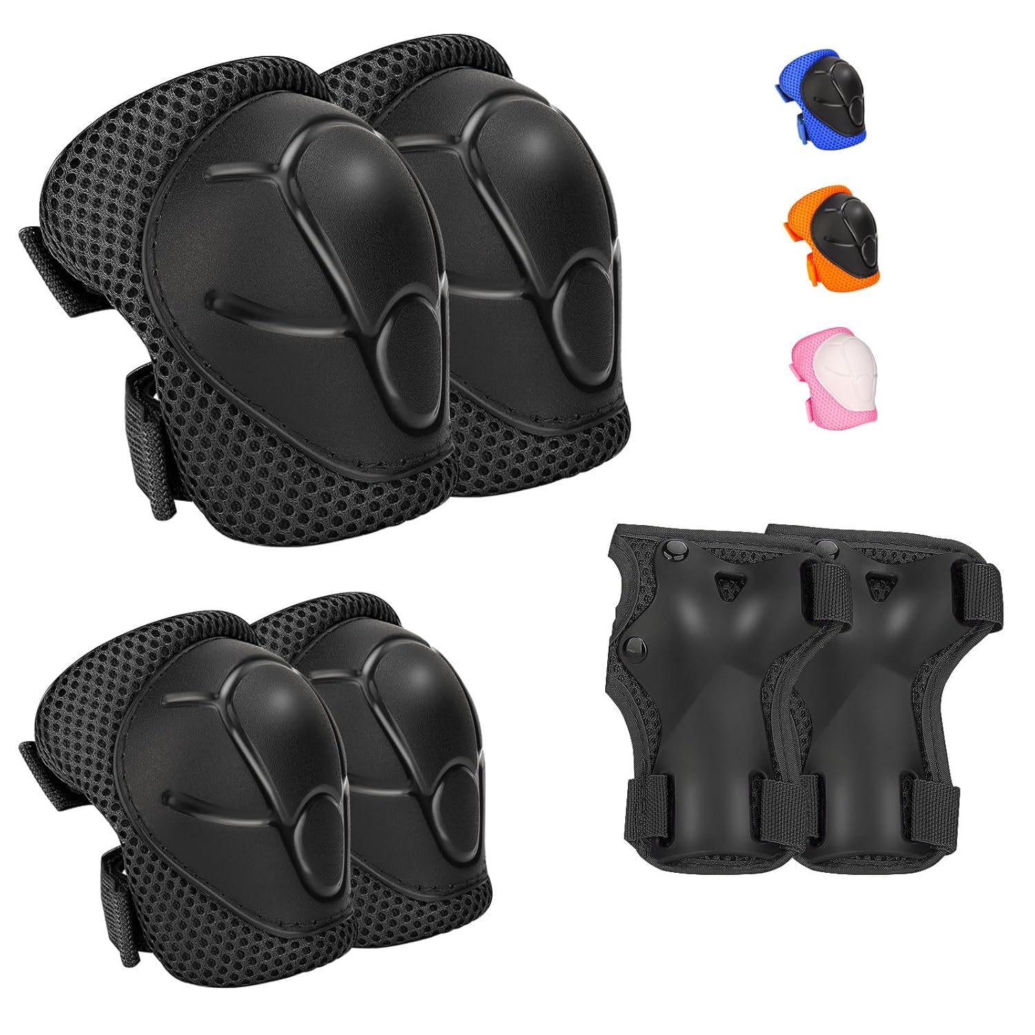 Kids Protective Gear Set Knee Pads for Kids 3-14 Years Toddler Knee and Elbow Pads with Wrist Guards 3 in 1 for Skating Cycling Bike Roller Skates Scooter (Black, &lrm;S(3-8Years))