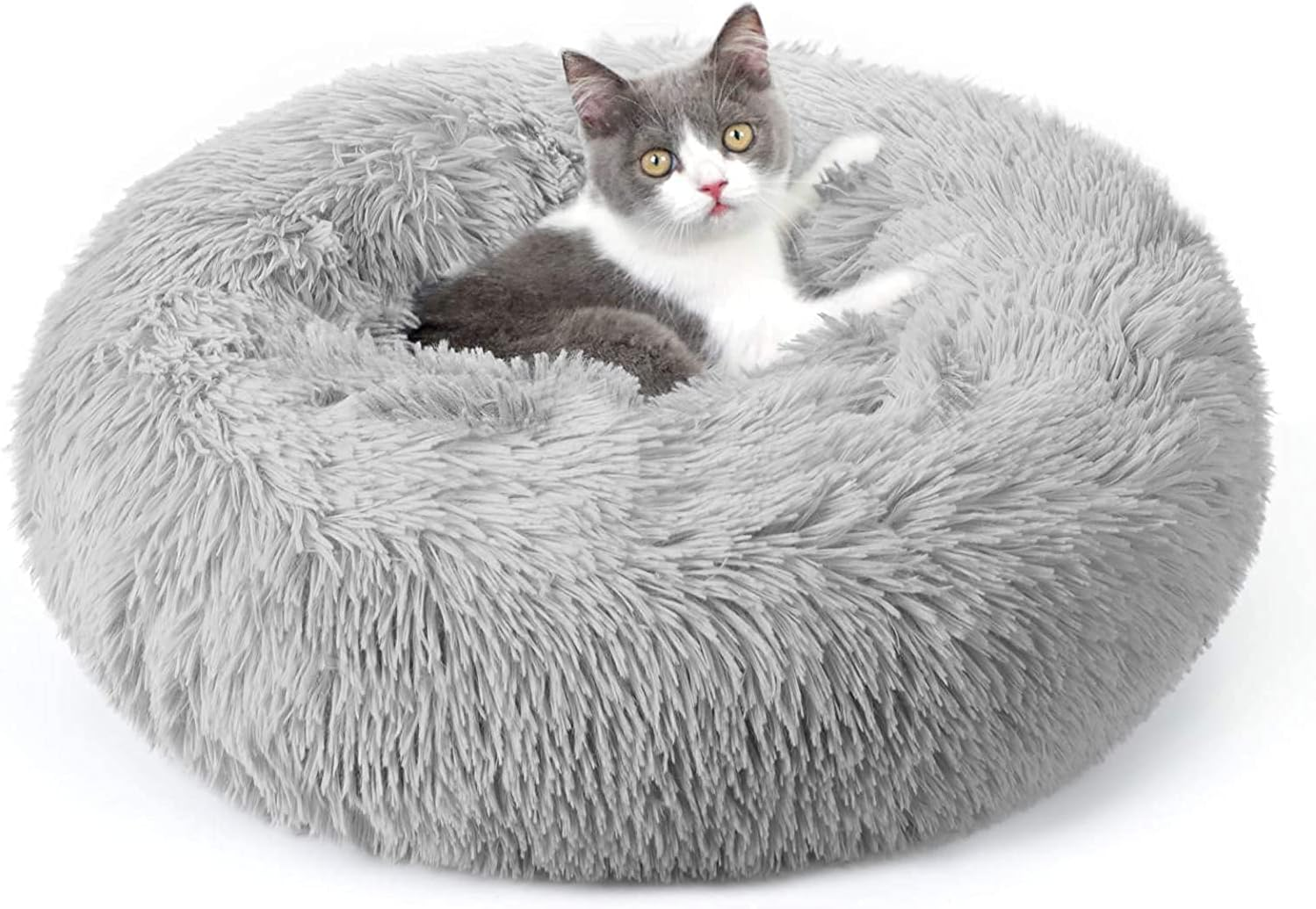 Rabbitgoo Cat Beds for Indoor Cats, 20 Inches Cat Bed Machine Washable, Fluffy round Pet Bed Non-Slip, Calming Soft Plush Donut Cuddler Cushion Self Warming for Small Dogs Kittens, Light Pink, Medium