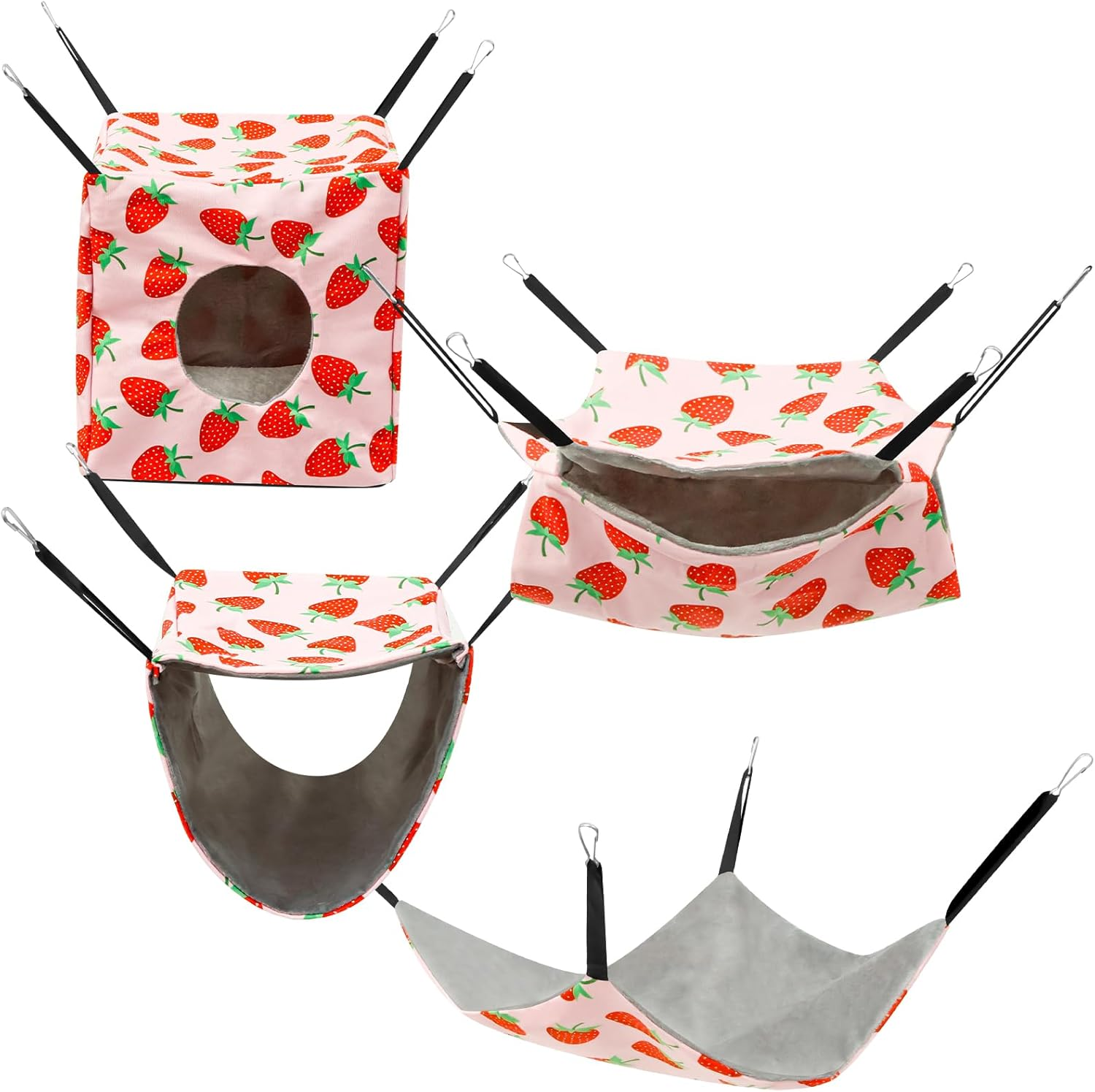 Pack of 4 Hamster Hammocks House, Hanging Swing Small Animals Bed Linen, Washable Rat Cage Accessories, Soft Plush Guinea Pig Bed Toy for Ferrets Rats Guinea Pigs Parrot (Pink) image number 6