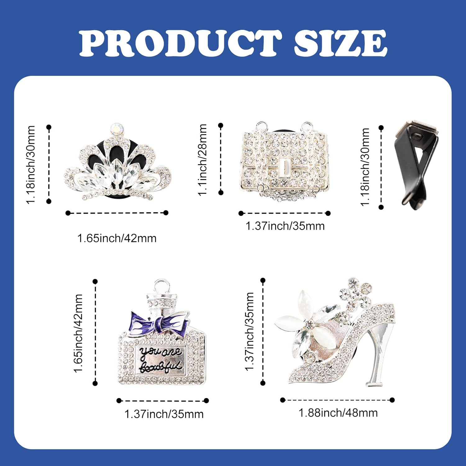 Rislobx 4PCS Bling Car Air Freshener Vent Clip, Crystal Diamond High Heel Shoe Bag Crown Perfume Bottle Car Diffuser Vent Clip Cute Car Bling Accessories Decoration for Women (Silver) - Silver image number 5