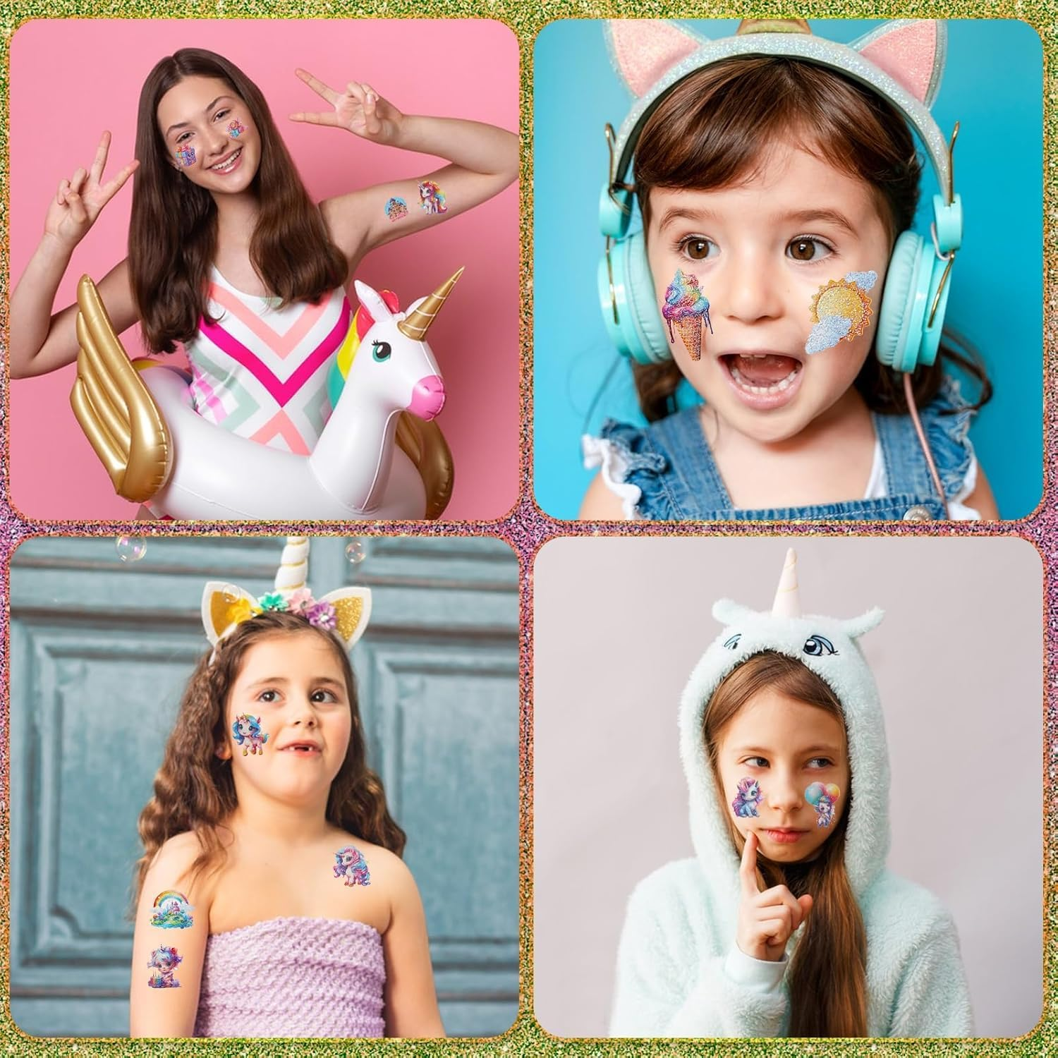 BUYUP Temporary Tattoo Kids,145Pcs Glitter Styles Unicorn Temporary Tattoos - Perfect for Unicorn Birthday Party Decorations, Favors, Supplies, Gifts Goodie Bag Fillers, 12 Sheets image number 5