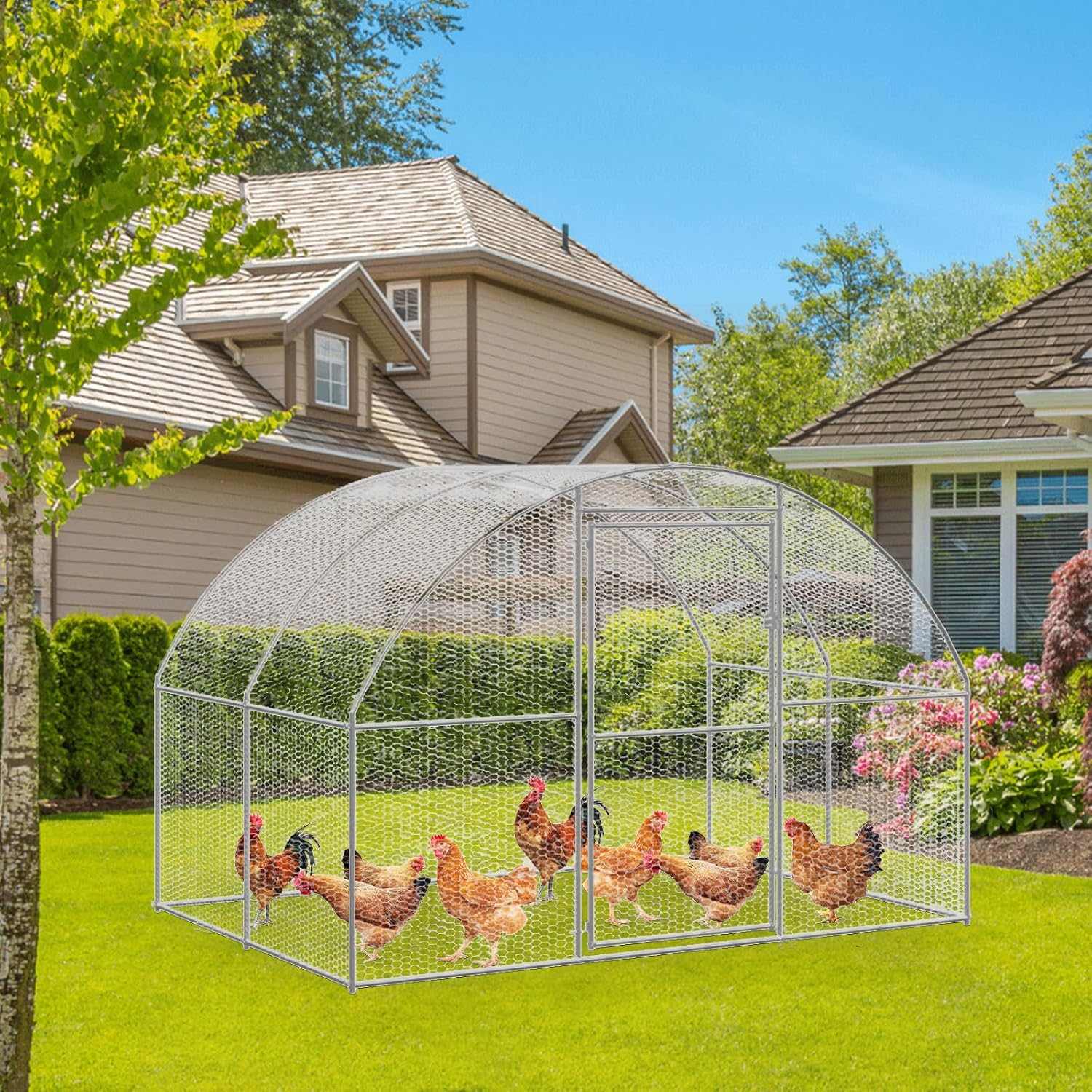 Chicken Coop Large Rabbit Hutch, 3X2X2 M Coops Pet House Run Cage Walk in Guinea Pig Ferret Bunny Hen Chook, Outdoor Metal Door Farm