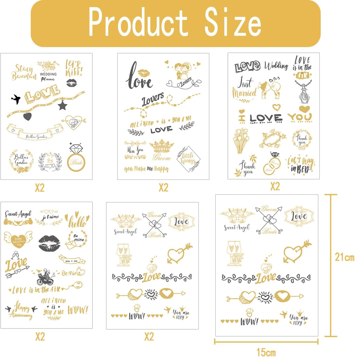 Wedding Tattoos, 10 Sheets Temporary Tattoos, Gold Hot Stamping Team Bride Tattoo, Waterproof, Temporary Tattoo, Bride Team, Bridal Wedding Tattoo for Wedding Decorations image number 1