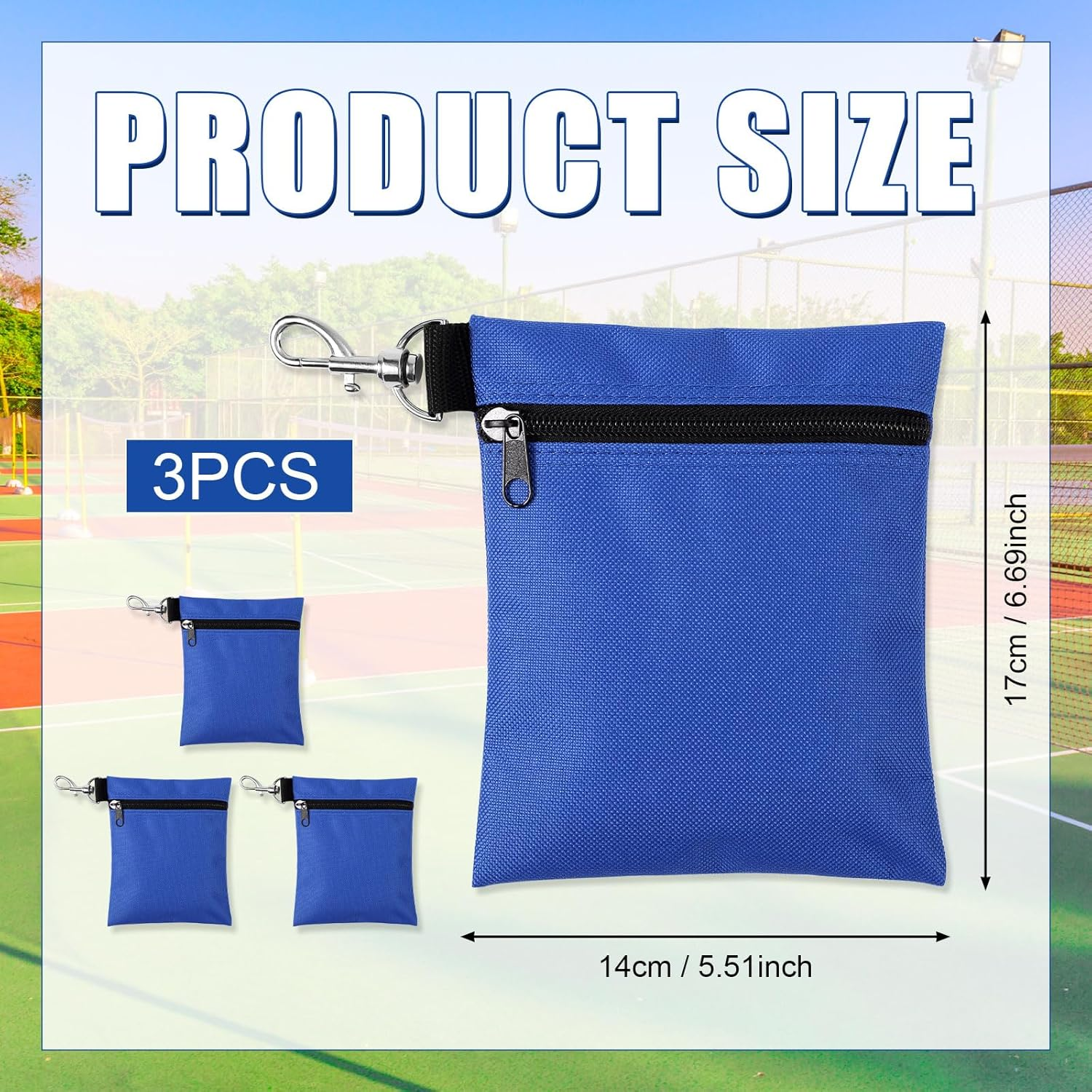 NQEUEPN 3Pcs Golf Tee Bags, 6.69X5.51In Portable Golf Ball Pouch Zipper Golf Accessory Bag with Metal Lobster Claw Clip Golf Ball Storage Bag for Valuables & Golf Accessories(Blue) image number 3