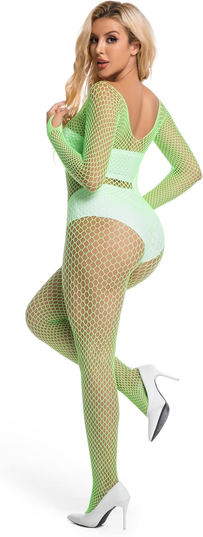 Women Sexy Fishnet Bodysuit Mesh Bodystockings One Piece Teddy Lingerie Nightgown - 002Red1 image number 2