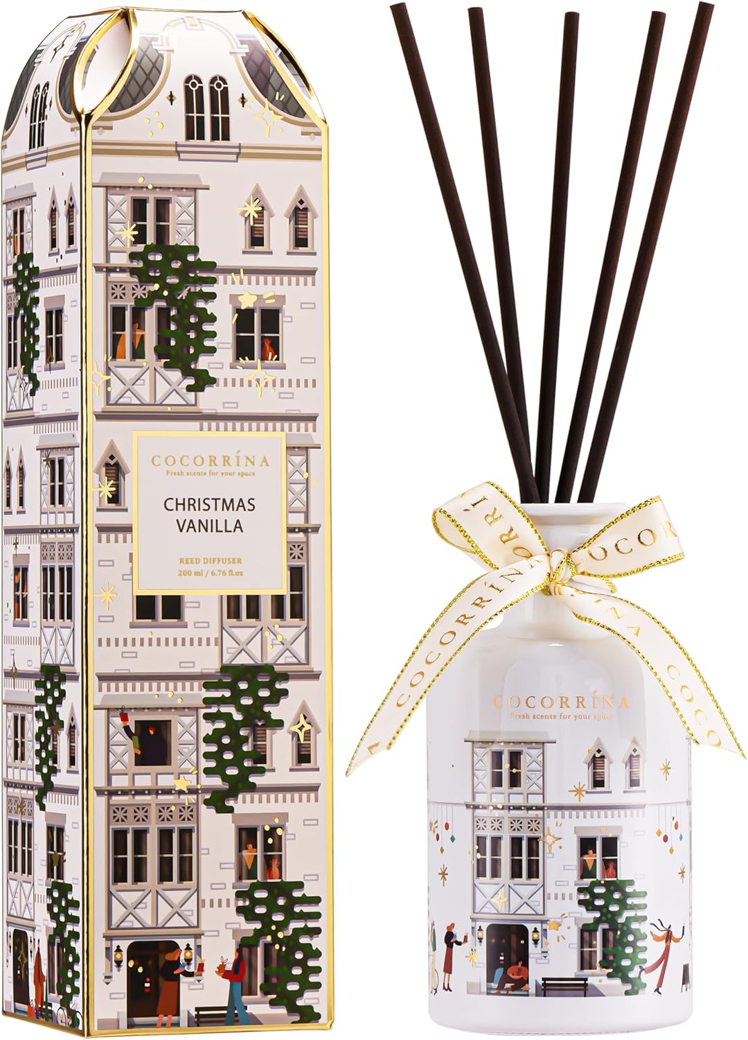 COCORR&Iacute;NA Reed Diffuser - Christmas Vanilla 6.7 Fl Oz Chirstmas Reed Diffuser with 8 Sticks Home Fragrance Bathroom Shelf Decor, Festival Gifts image number 1