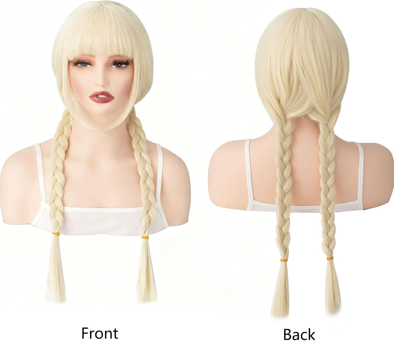 Luxiremi 26 Inch Long Blonde Braided Wigs for Women and Girls for Fancy Dress for Wednesday Addams Halloween Costume Cosplay Wig image number 3