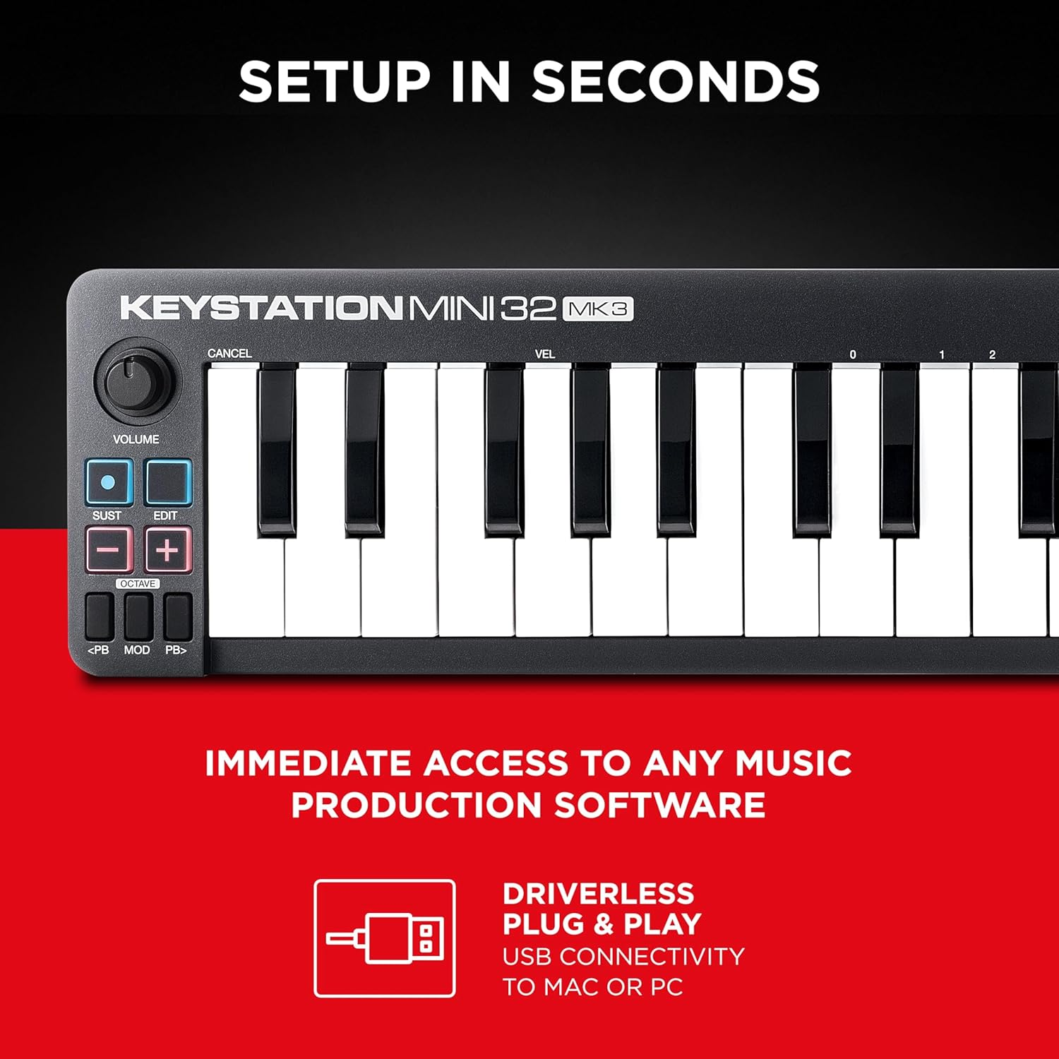 M-Audio Keystation Mini 32 MK3 - USB MIDI Keyboard Controller with 32 Velocity Sensitive Mini Keys and Recording Software Included image number 6