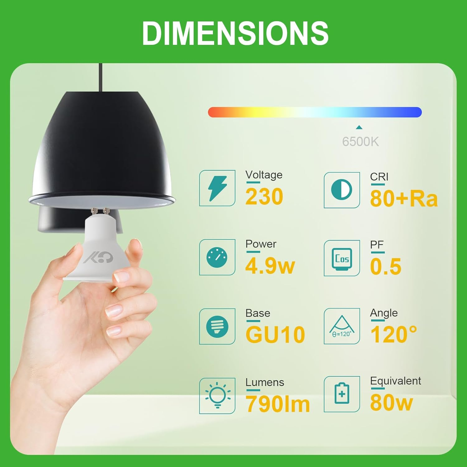 GY GU10 LED Bulb 4.9W 790Lm Cool White 6500K Energy Saving LED Bulb, Energy Efficiency Class B Replaces 80W, 110&deg;Beam Angle Non-Dimmable, 10 Pack - Gu10-4.9W-3000K image number 2