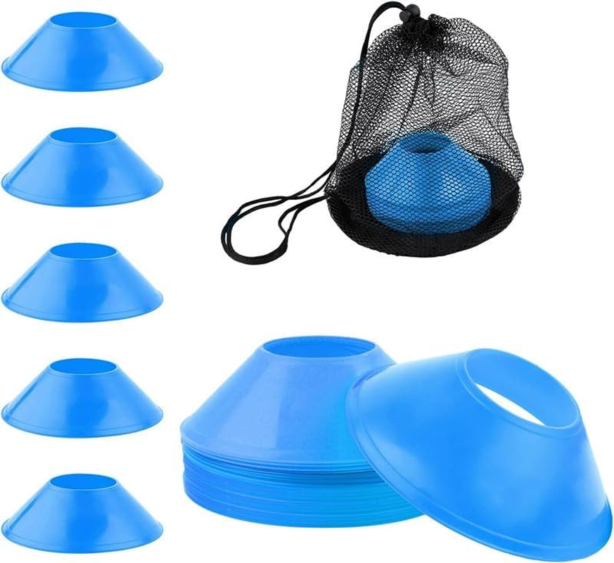 20Pcs Soccer Markers Disc with Net Bag, Portable Lightweight Agility Field Soccer Training Cones, Football Training Agility Markers Cone, Soccer Cones Discs with Mesh Bag for Sports Training, Blue image number 6