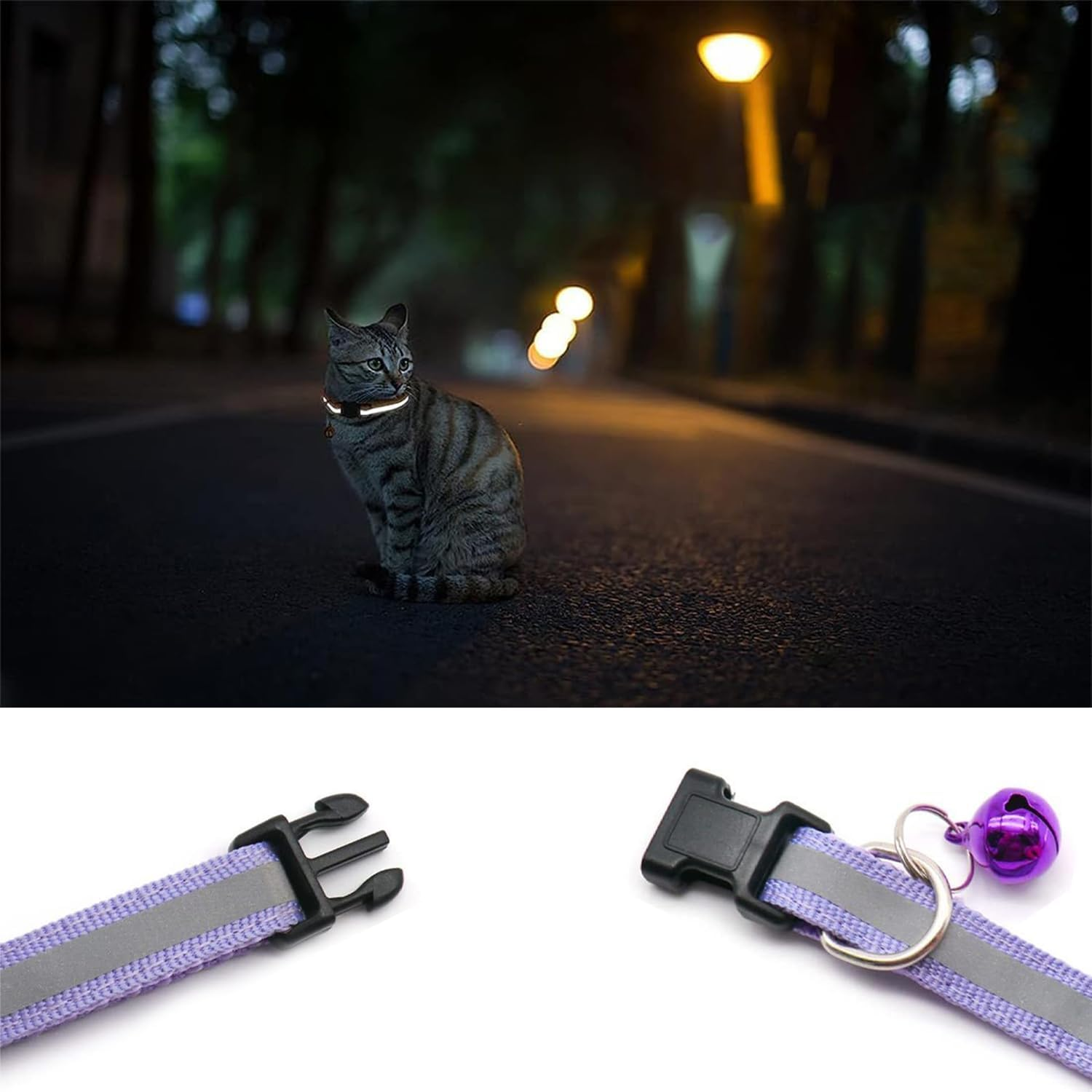 Cat Collar, Pack of 6 Collars Cat Collars with Safety Clasp, Pet Collar, Dog Collar, Cat Collars with Bell, Reflective Cat Collar, Adjustable