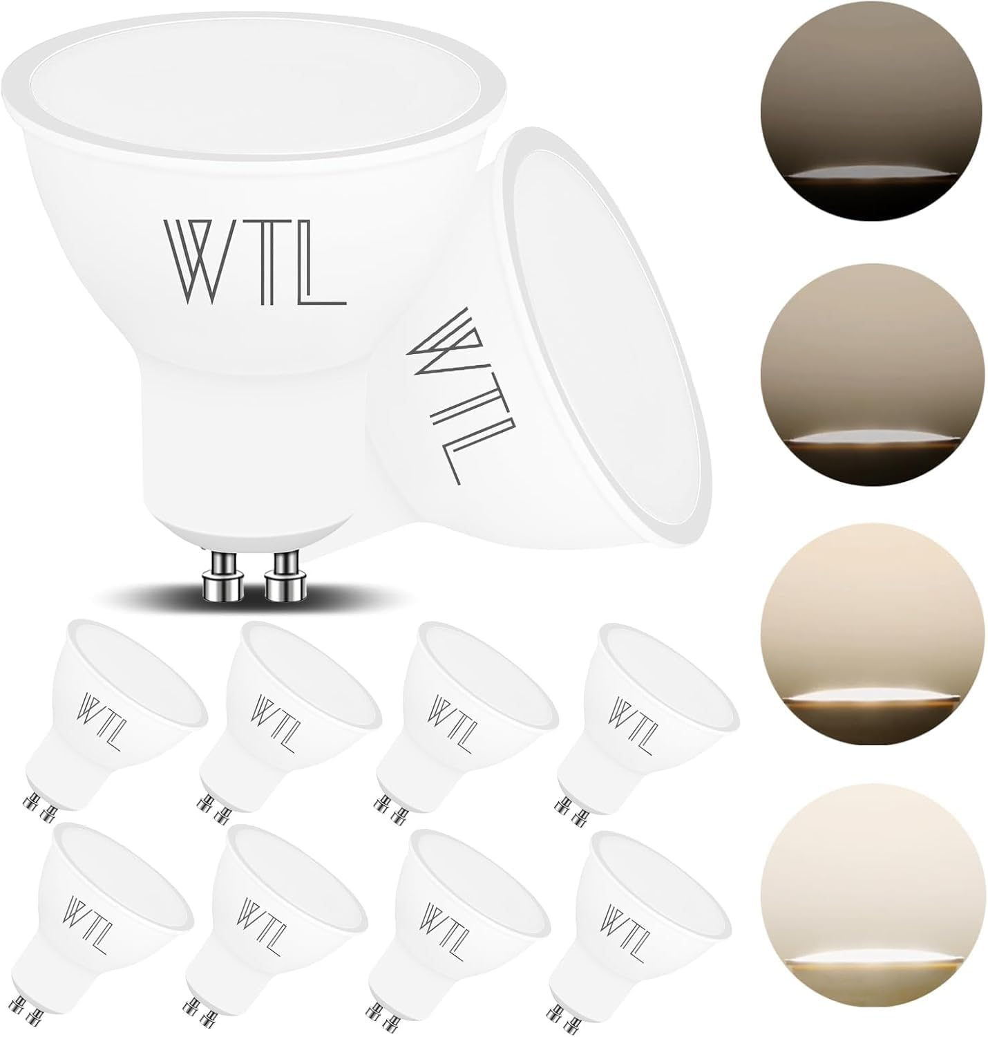 WTL GU10 LED Bulbs Dimmable, 7W 600LM GU10 LED Light Bulb Warm White 3000K, Equivalent to 70W Halogen Bulbs, 120&deg;Wide Beam Angle Energy Saving Light Bulbs, Pack of 10