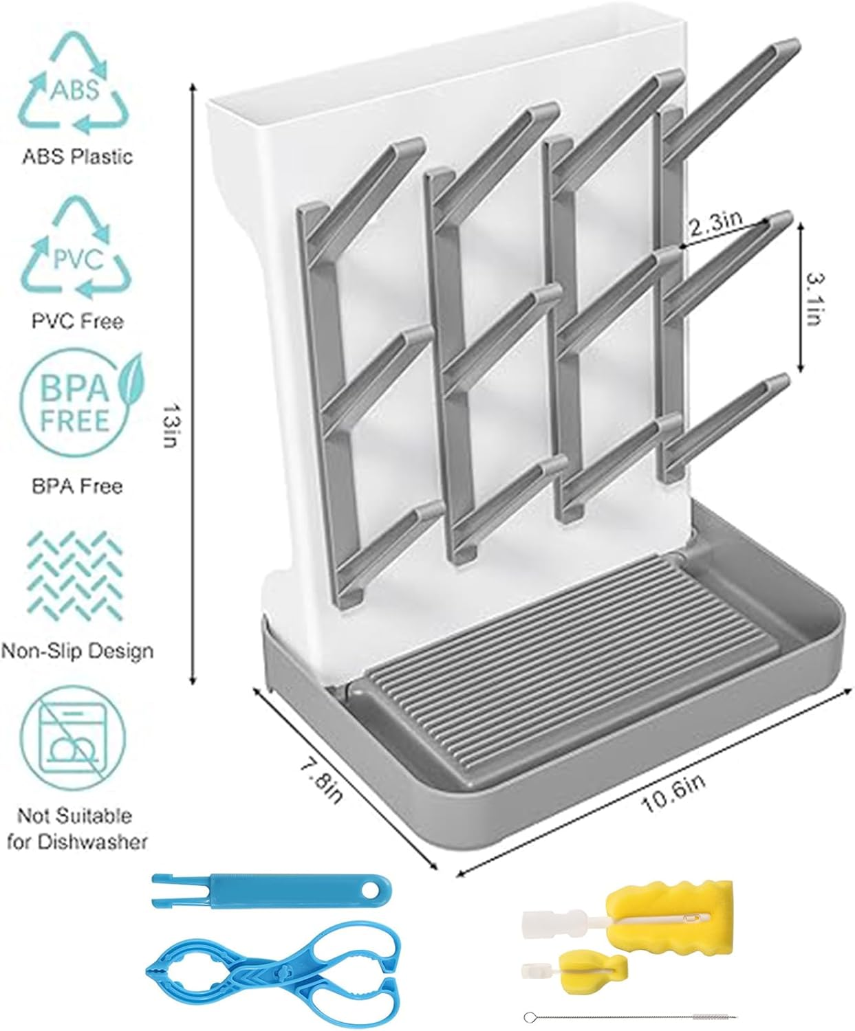 Vertical Baby Bottle Drying Rack， Dish Racks and Kitchen Accessories, Bottle Organizer Baby Storage，Pump Parts,Pacifiers or Brush Stand image number 6