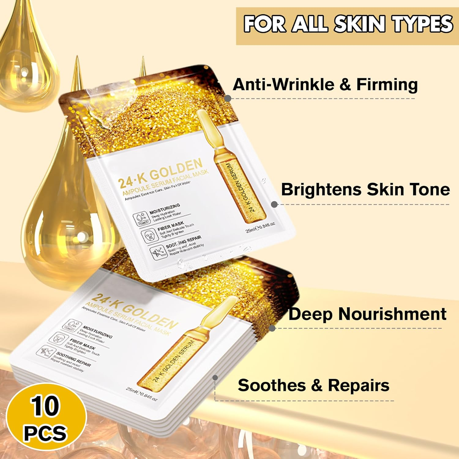 Lktvys 24K Gold Face Mask Skincare &ndash; 10-Pack Korean Sheet Masks for Radiant Glow & Hydrating Care, Facial Masks with Collagen & Botanical Extracts - 2, Green Tea image number 4