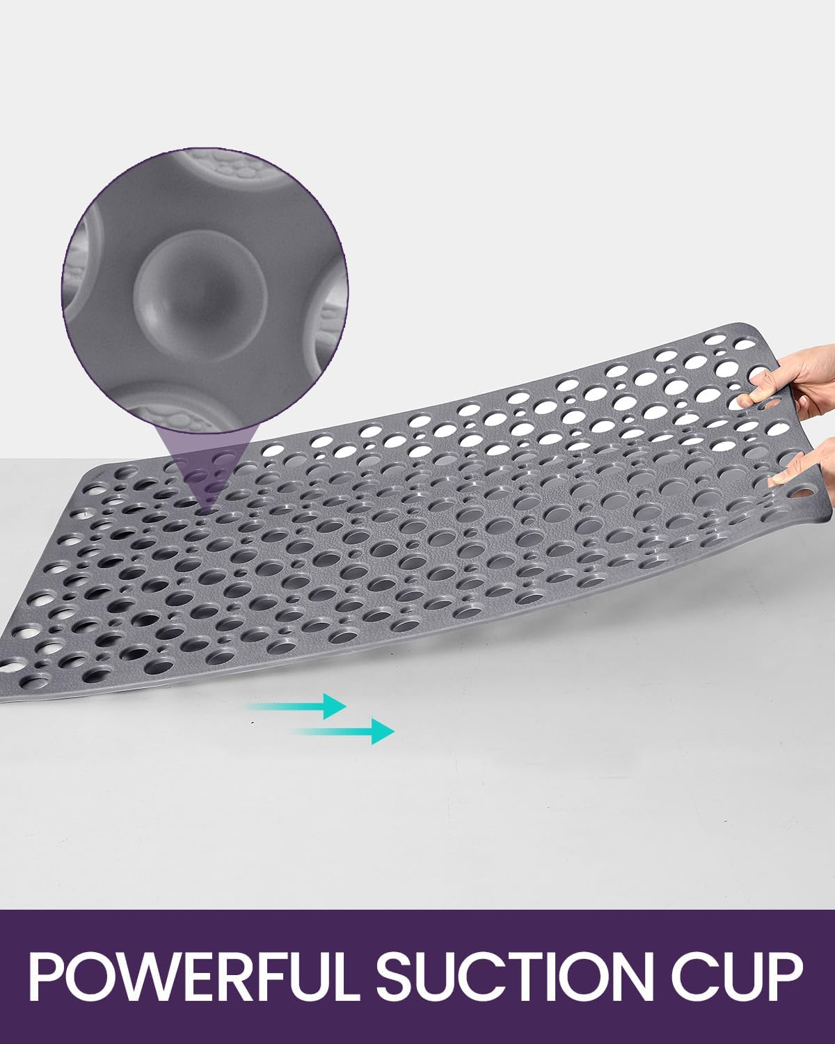 DEXI Shower Bathtub Mat Non Slip 43 X 75 Cm, Soft Bath Floor Mats for Tub with Suction Cups and Drain Holes, Machine Washable, Bathroom Accessories, Grey image number 4