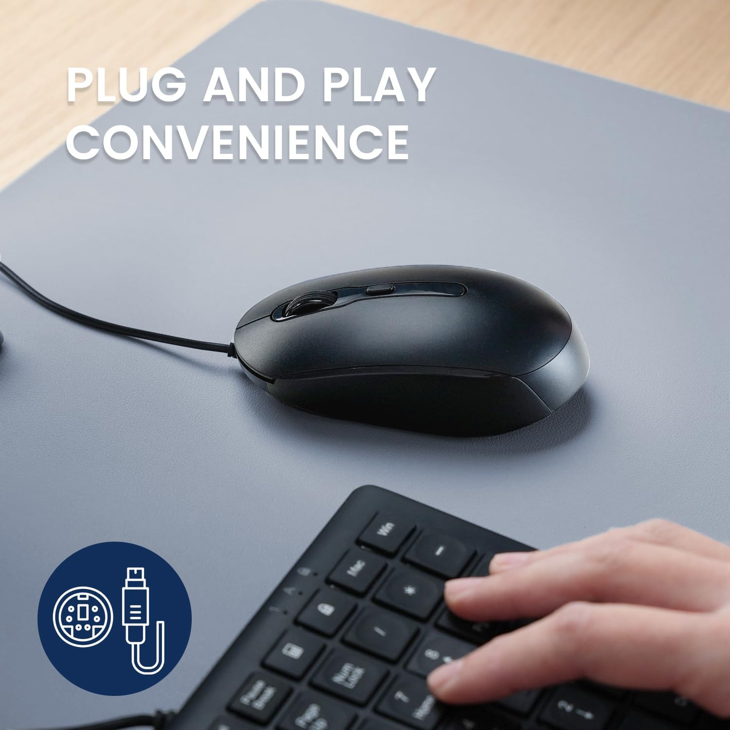 Perixx PERIMICE-222PB Wired PS/2 Optical Mouse - Long 5.9 Ft Cable - Optical 1200/1600/2000 DPI Design - Black image number 6