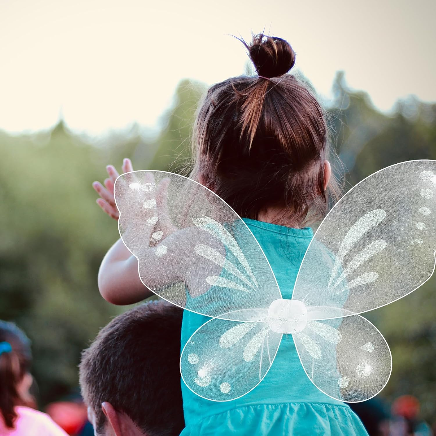 Fairy Wings for Kids, White Butterfly Costume Accessories with Elastic Straps, Nylon Wings for Toddler Dress up Birthday Christmas Parties image number 4