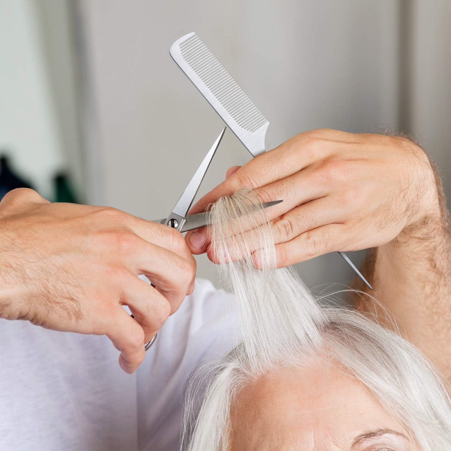 Boao 2 Pieces Metal Tail Combs Stainless Steel Flat Top Barber Combs with Metal Pick for Hair Stylist Women Men Hair Styling Cutting(Silver) image number 1