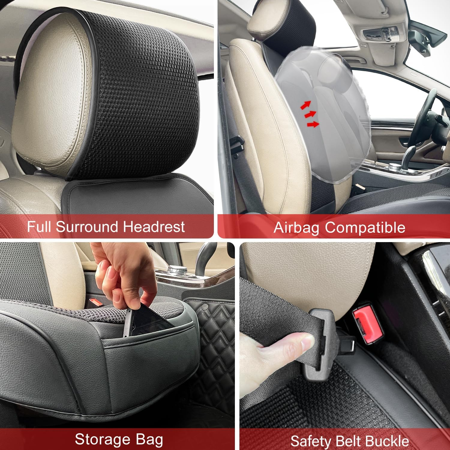 Qinlive Breathable Cool Ice Silk Cooling Seat Covers Fit Four Seasons, Universal Front of Car Seat Cushions Black image number 5