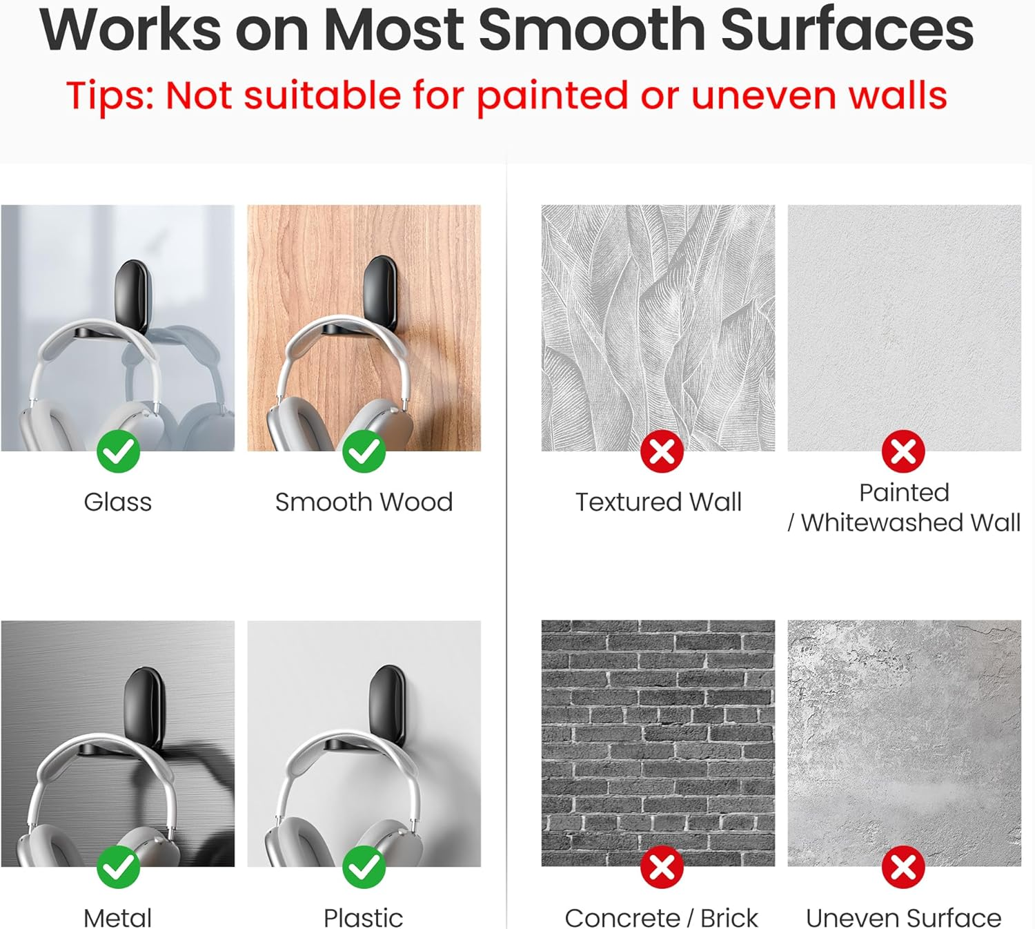 Itramax Wall Mount Headphone Hanger,Adhesive Headset Holder under Desk,2 Pack Magnetic Headphone Monitor Stand Hook, Foldable Sticky PC Gaming Headset Earphone Clamp for Airpods Max,Hyperx,Xbox-Black image number 1