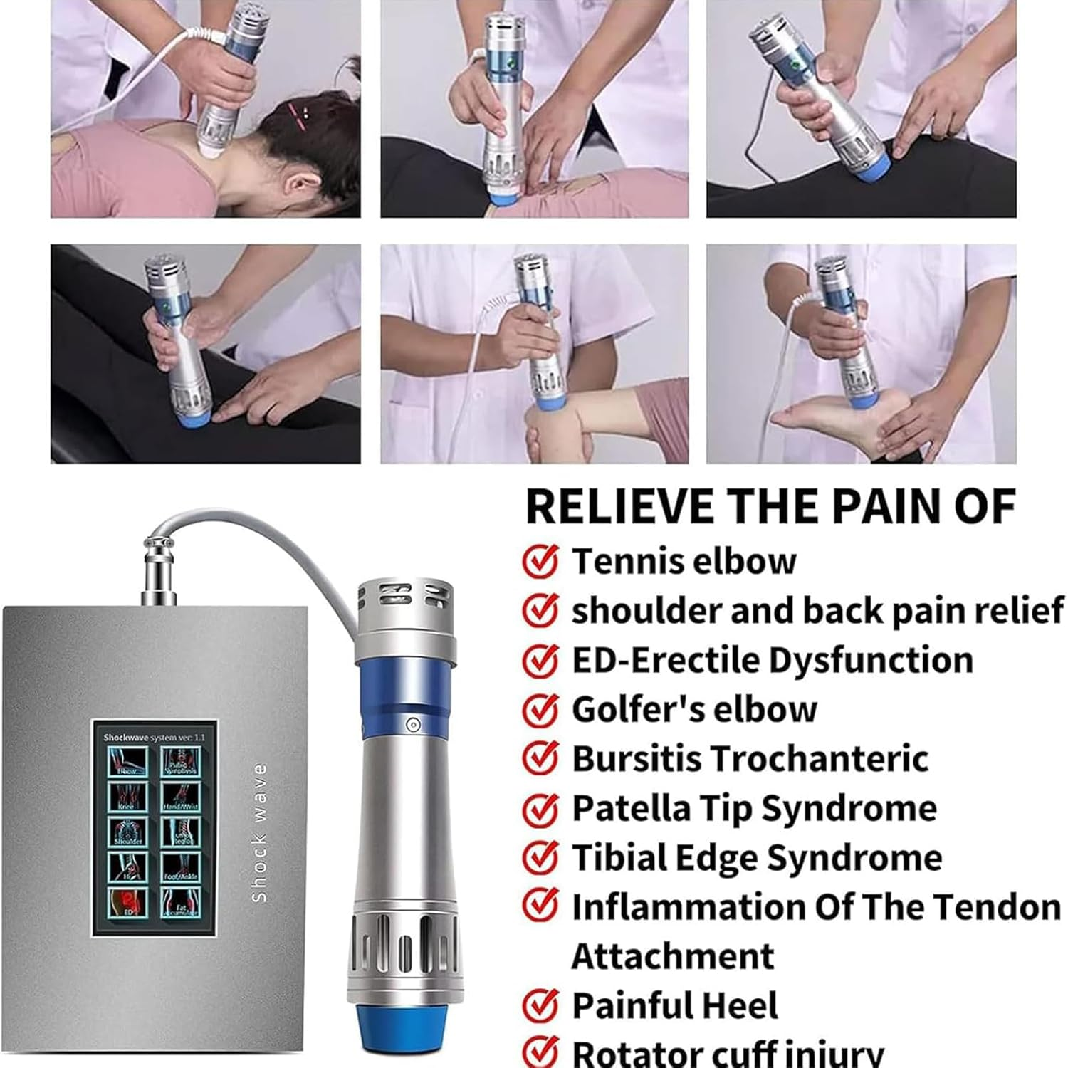 Extracorporeal Focused Shockwave Therapy, ED Shock Wave Machine with 7 Probes, Adjustable 60~200MJ Energy, Deep Muscle Massager, Non-Invasive, for Relieve Human Body Pain, Boost Metabolism image number 6