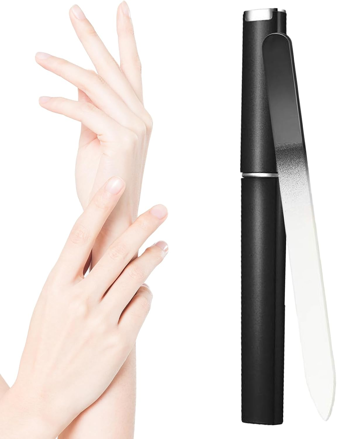 Crystal Glass Nail File - Cuticle Pusher | Professional Heavy Duty, Double Sided Etched Crystal File & Travel Case for Nails Shape and Smooth Nails Jmedic