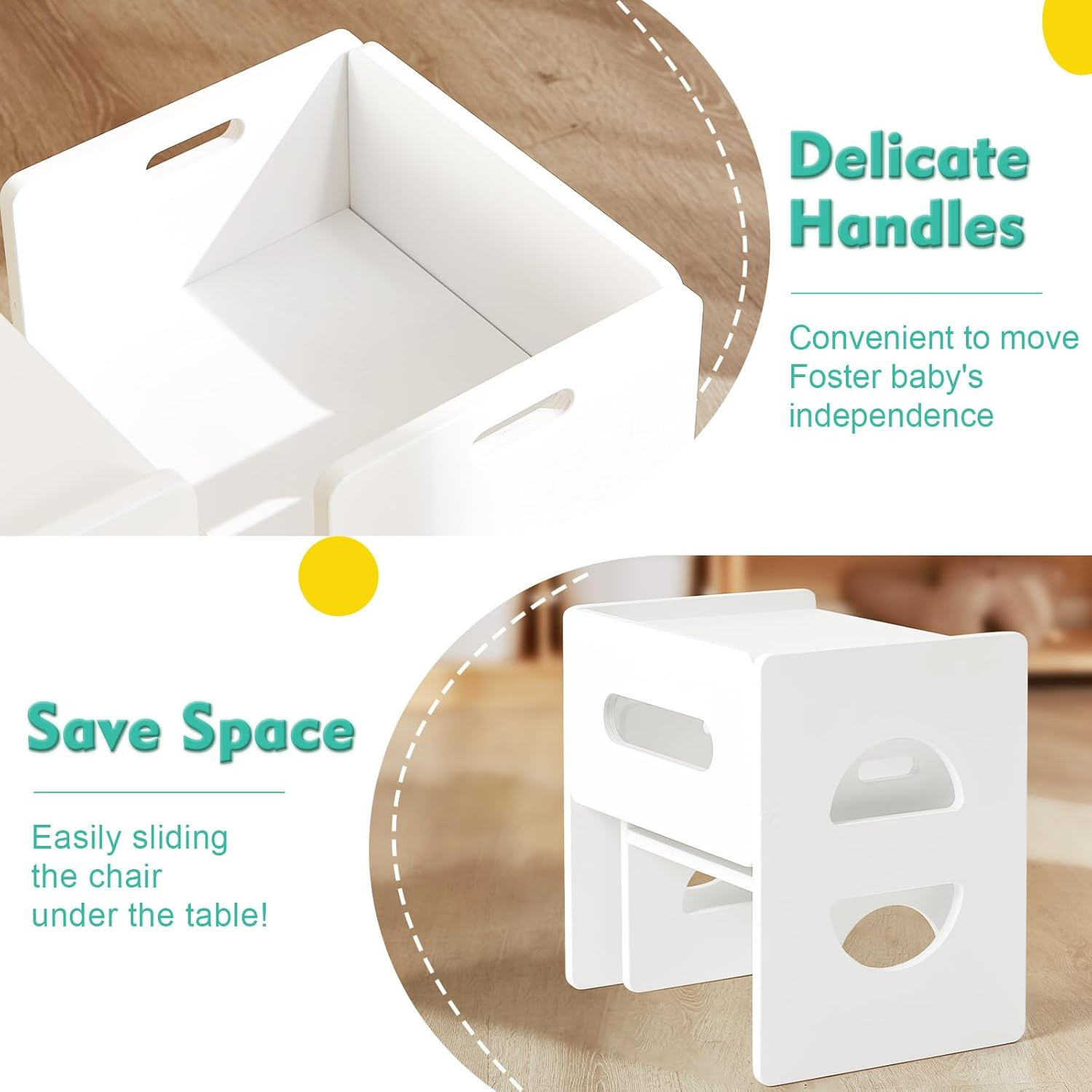 FUNLIO Height Adjustable Montessori Table and Chair Set for Age 1-3, Solid Wood Kid Table and Chair Set, Weaning Baby Table Chair Set for Reading/Eating/Playing, Easy to Assemble - White image number 1