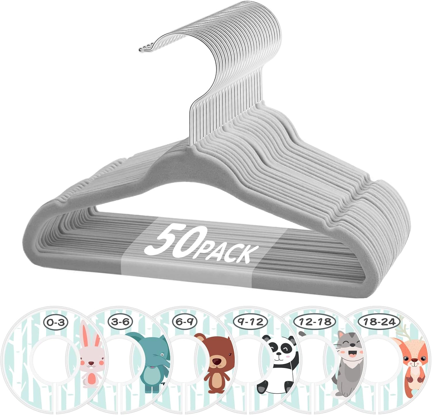 Baby Hangers, VIS'V 11 Inch Pink Velvet Kids Hangers with 6 Pcs Size Dividers Non Slip Nursery Children Closet Clothes Hangers for Infant Toddler Girls & Boys - 30 Pack