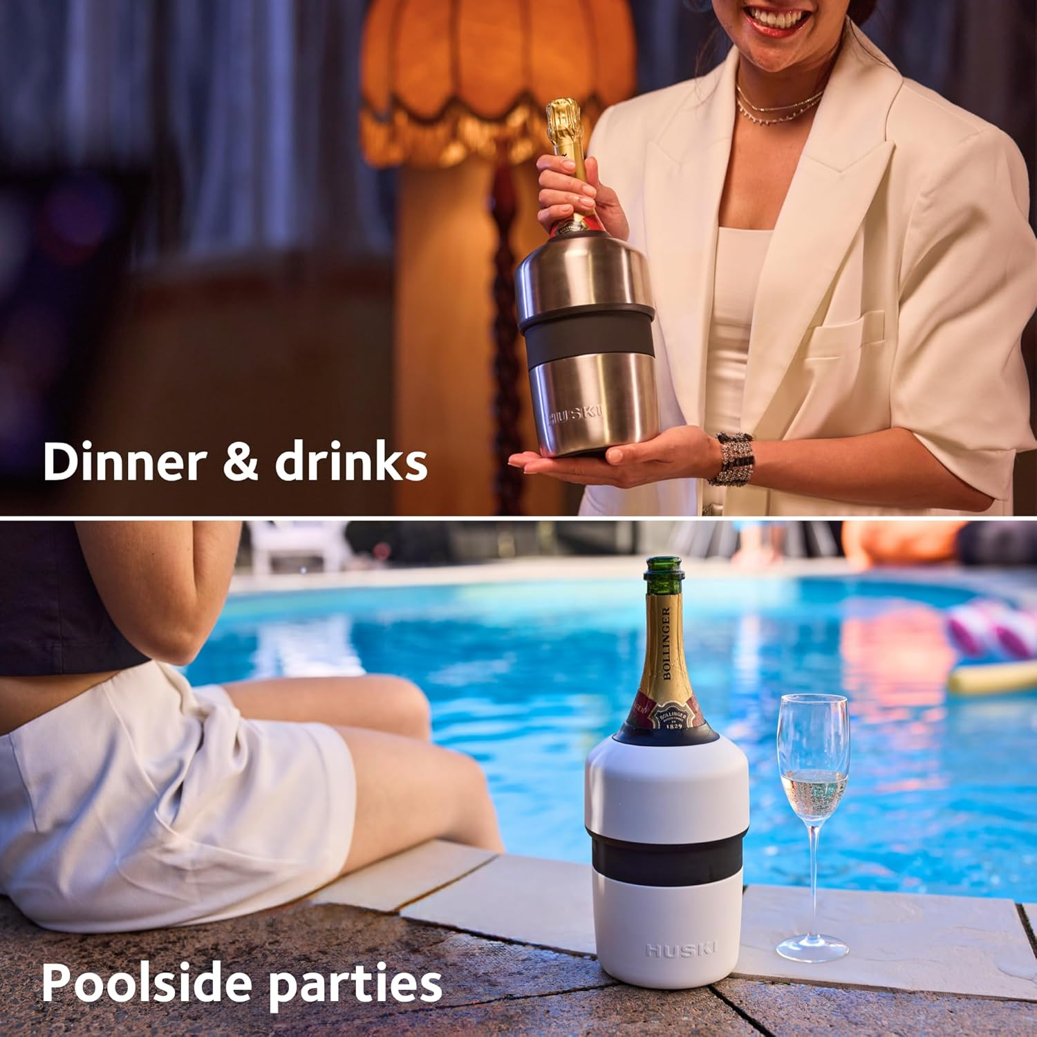 Huski Champagne Cooler | New | Award-Winning Iceless Design with Detachable Bottle Stopper | Keeps Wine Cold up to 6 Hours | Fits Most 750Ml Champagne, Prosecco & Sparkling Wine Bottles (Champagne) - Brushed Stainless image number 6